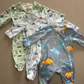 Baby Boy 0-3 months Shein 3 Sleepsuits Babygrows Construction Dinosaurs (33 27)