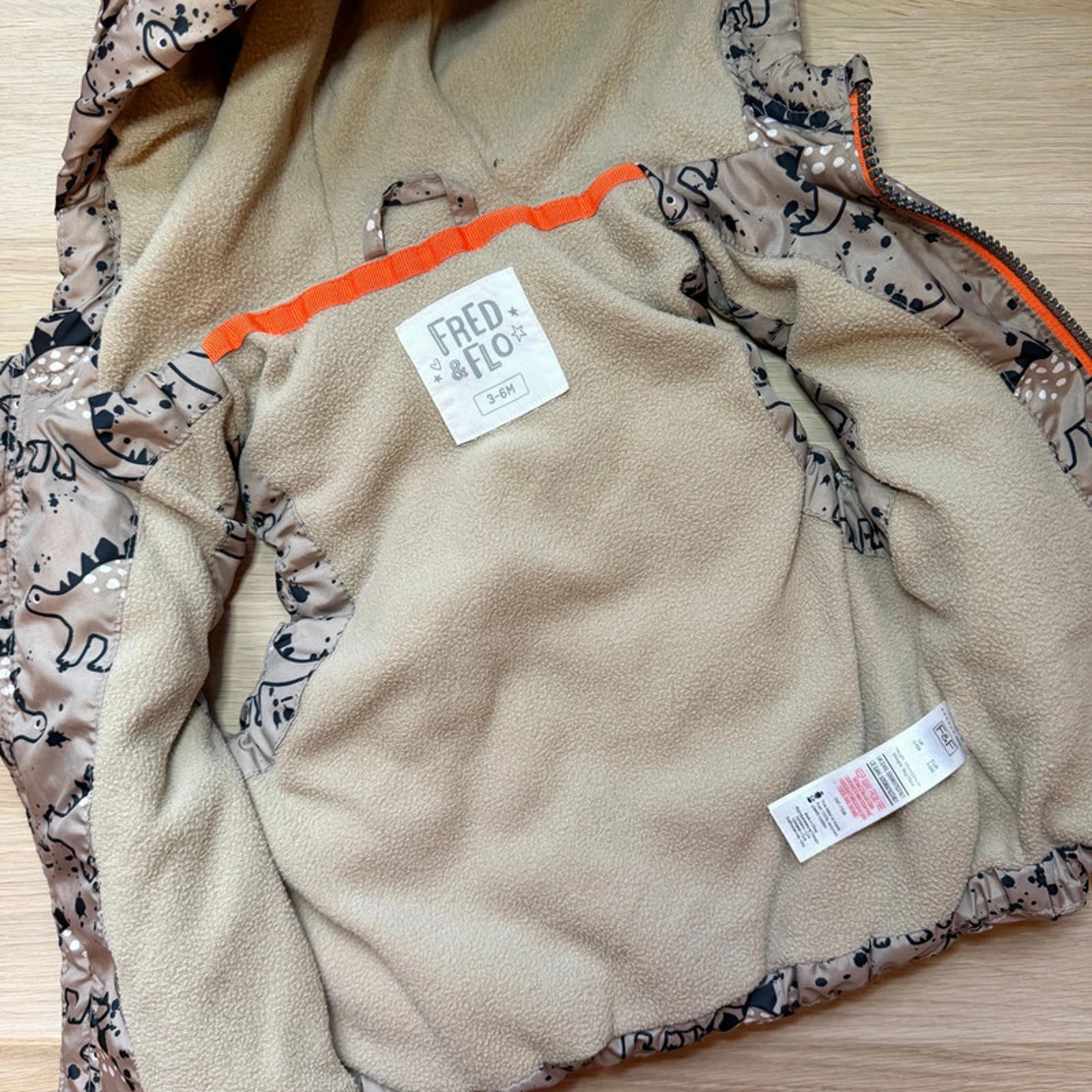 Baby Boy 3-6 months F&F Brown Dinosaur Fleece Lined Bodywarmer (25 17)