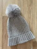 Baby Girl 12-24 months Primark Grey Ribbed Winter Pom Pom Hat (28 26)