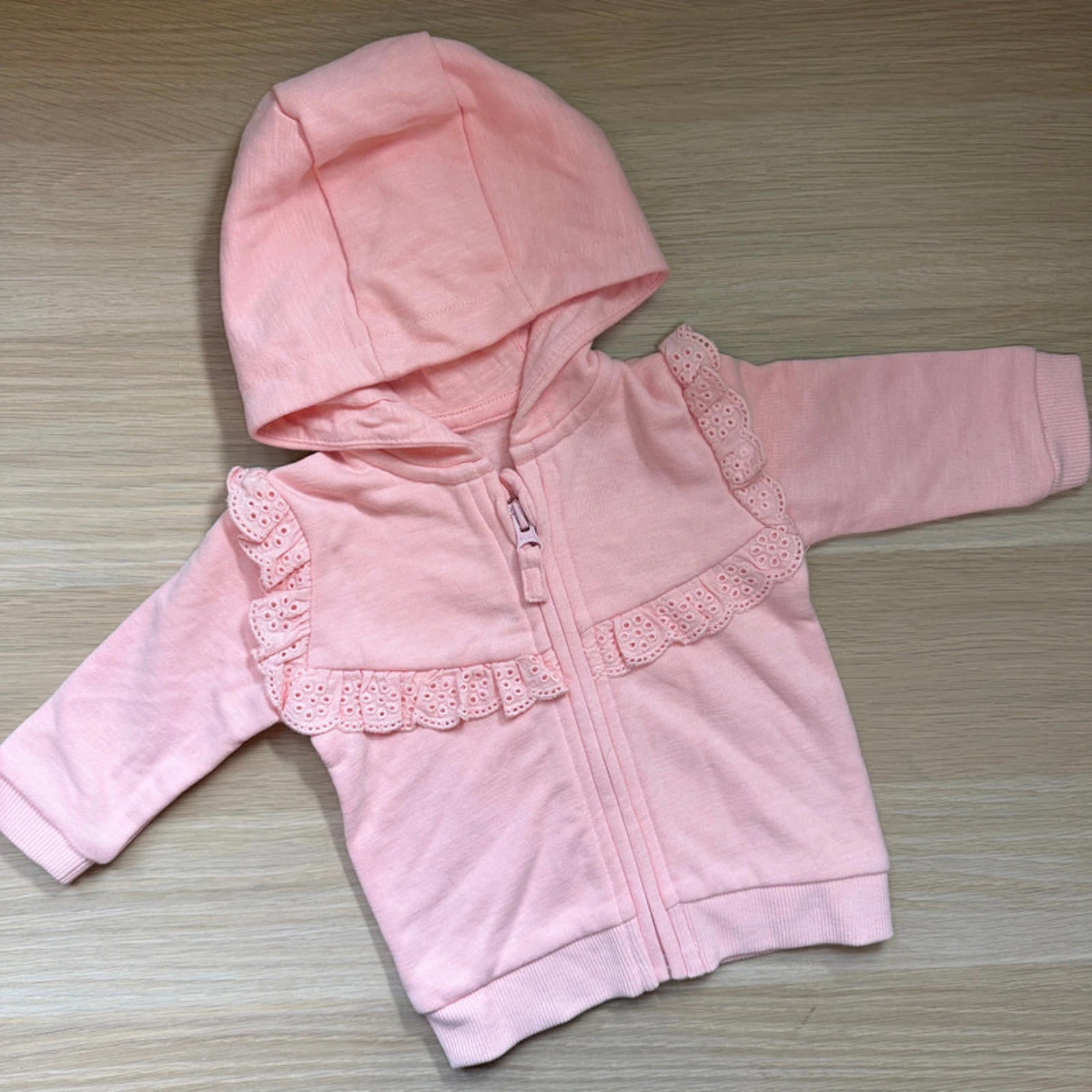 Baby Girl First Size 4.1 kg George Pink Full Zip Hoodie With Ruffles (19 08)