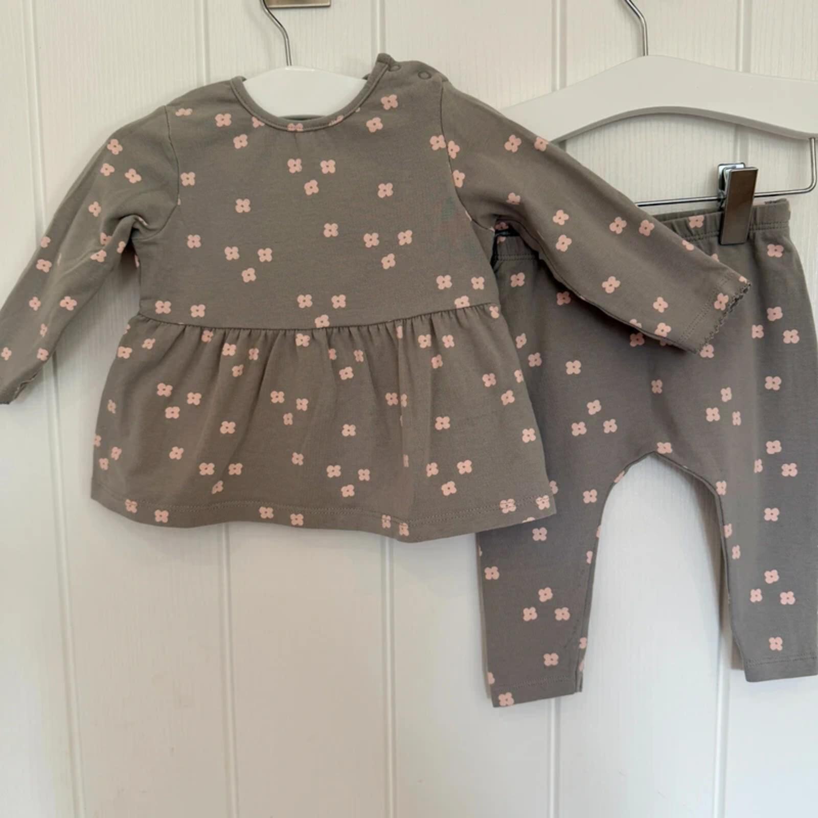 Baby Girl 3-6 months Next Sp Grey Pink Flower 2 Piece Outfit (61 08)