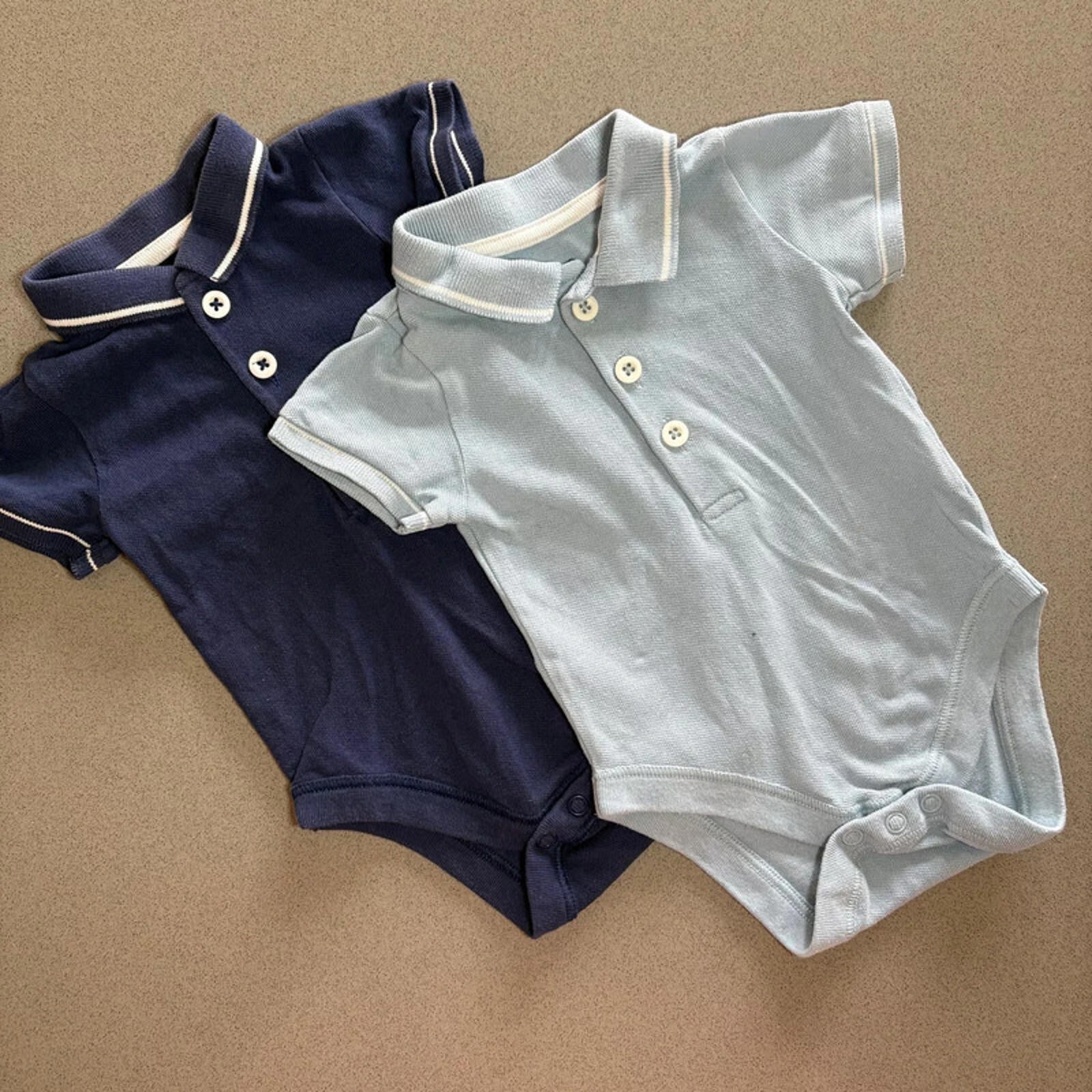 Baby Boy 0-3 months Marks and Spencer Set 2 Blue Collared Bodysuits (40 14)