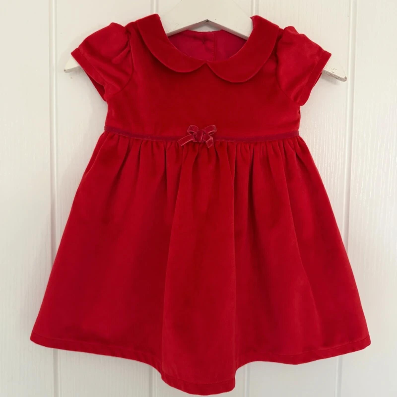 Baby Girl 0-3 months George Red Short Sleeve Velvet Collared Dress (42 03)