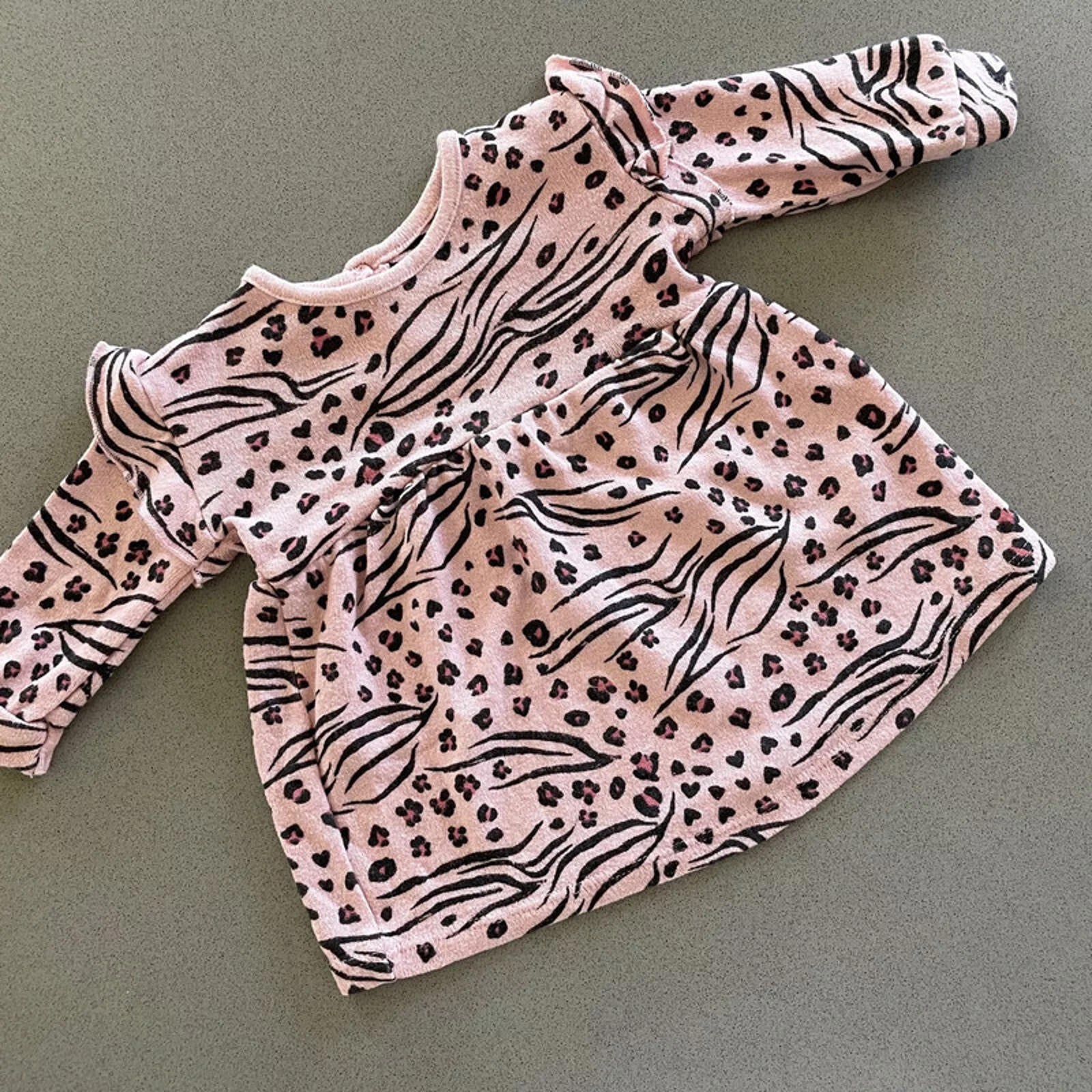 Baby Girl 0-3 months George Pink Long Sleeve Animal Print Dress Ruffles (31 18)