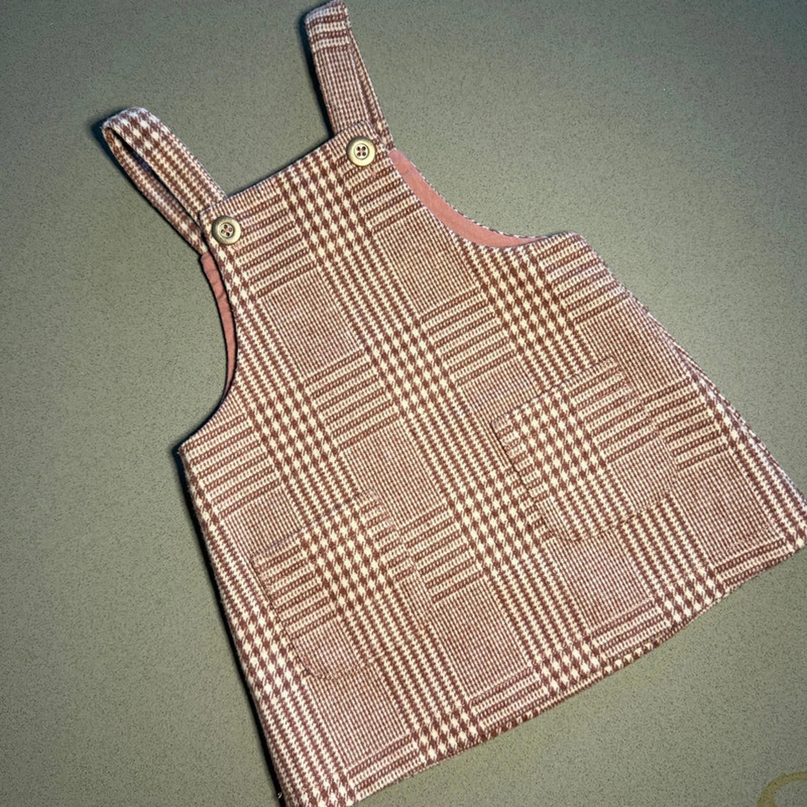 Baby Girl 9-12 months Next Pink Checked Warm Lined pinafore Dress (47 17)