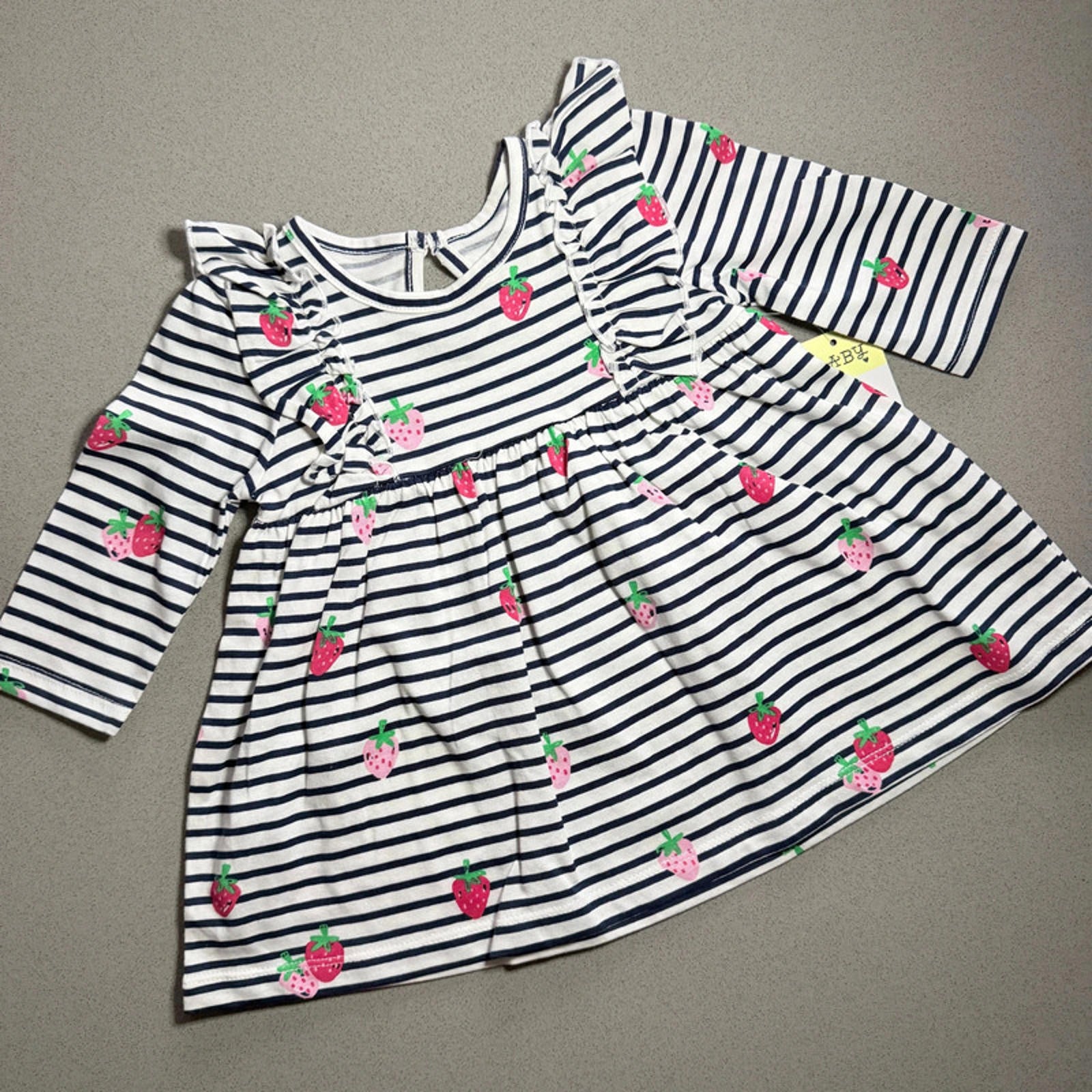 Baby Girl 0-3 months Matalan Blue Striped Strawberry Dress Ruffles BNWT (60 11)