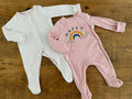 Baby Girl 1 month 4.5 kg F&F 2 Pink Babygrows Sleepsuits Rainbow (32 22)