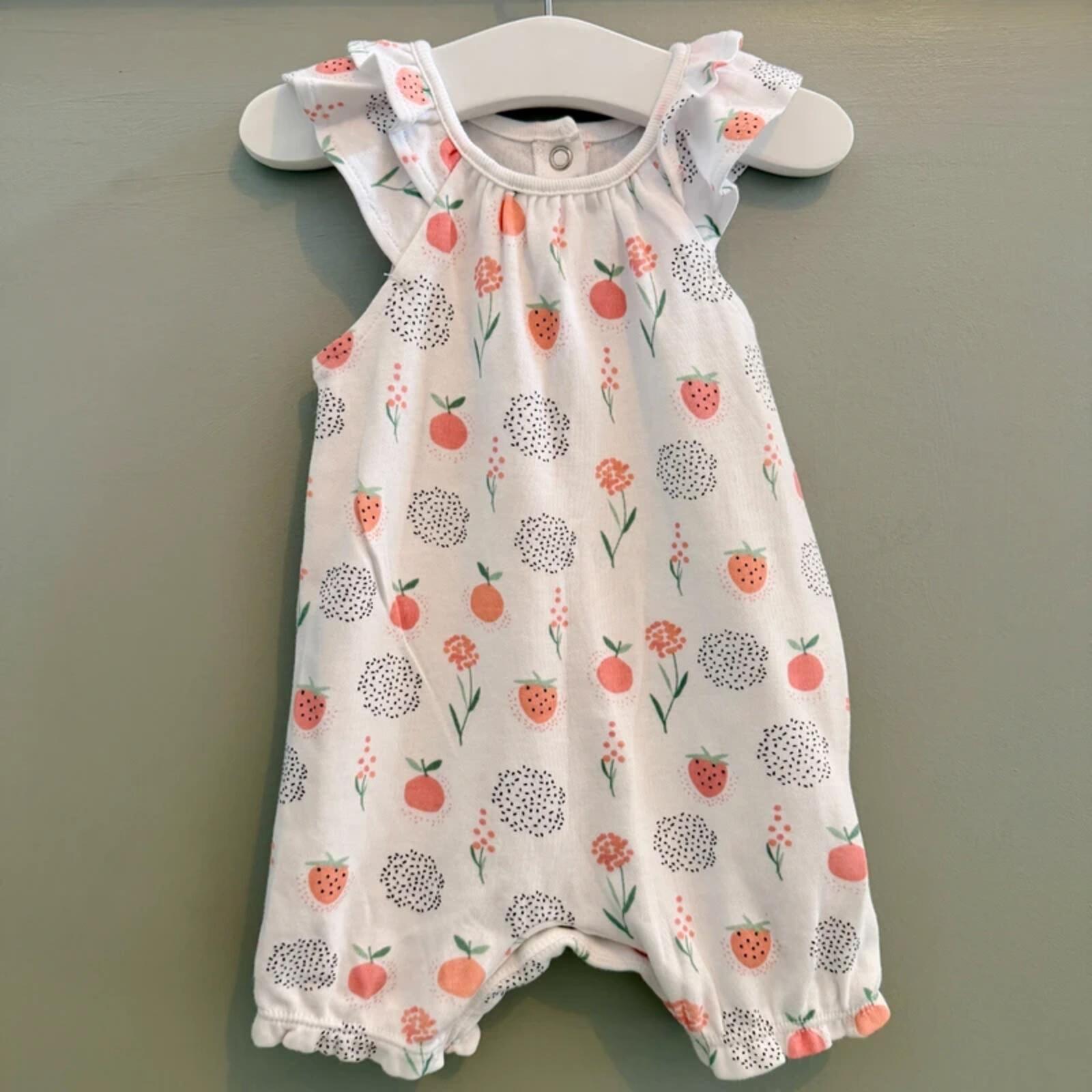 Baby Girl 3-6 months F&F White Summer Romper Fruit Flowers (15 06)