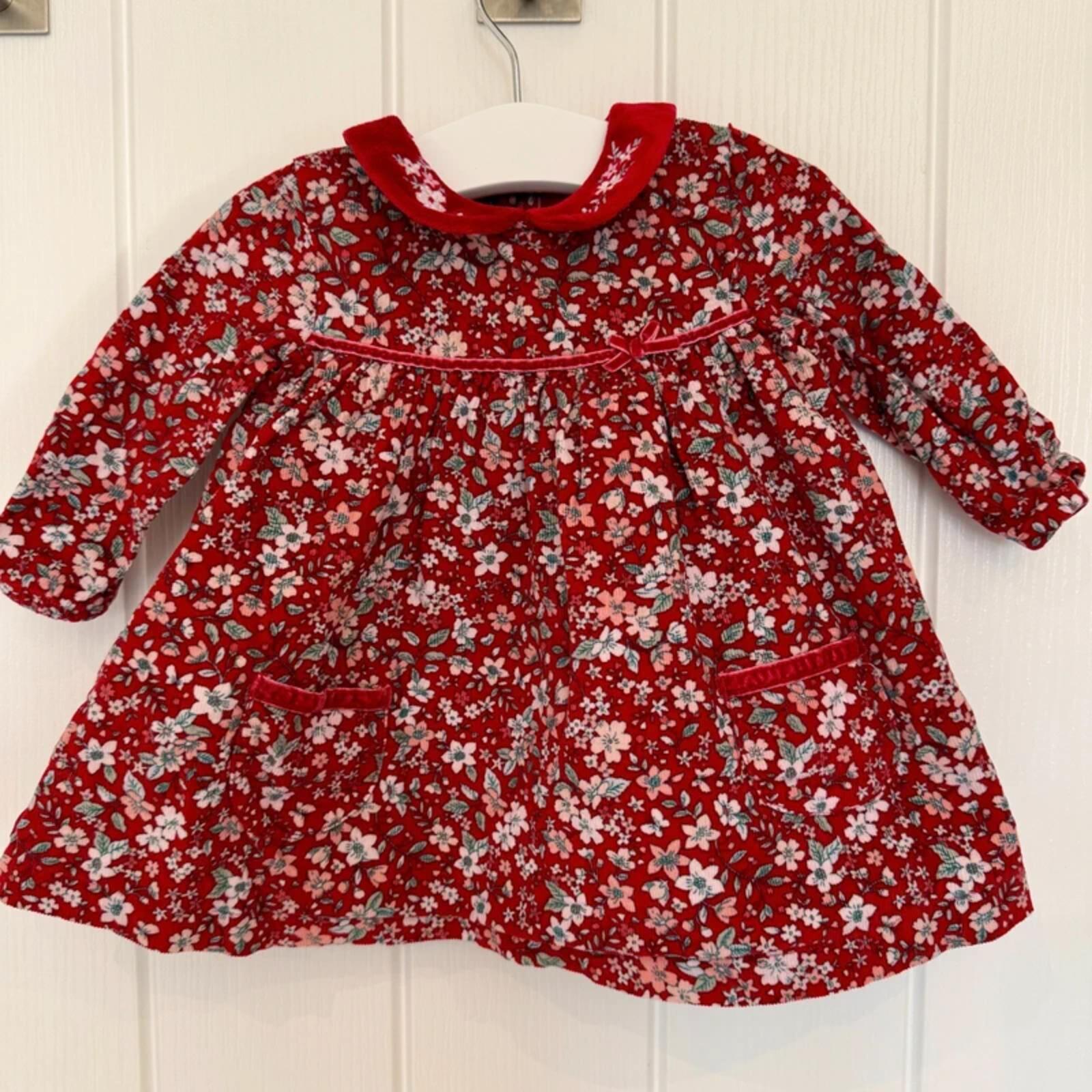 Baby Girl 3-6 months Nutmeg Red Needlecord Floral Collared Dress (47 24)