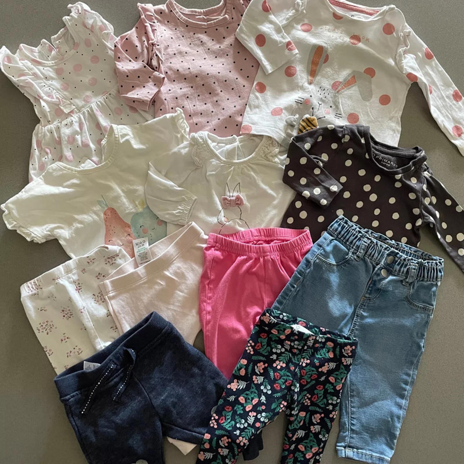 Baby Girl 0-3 months Bundle Leggings Jeans Tops Dress Matalan Primark (24 01)