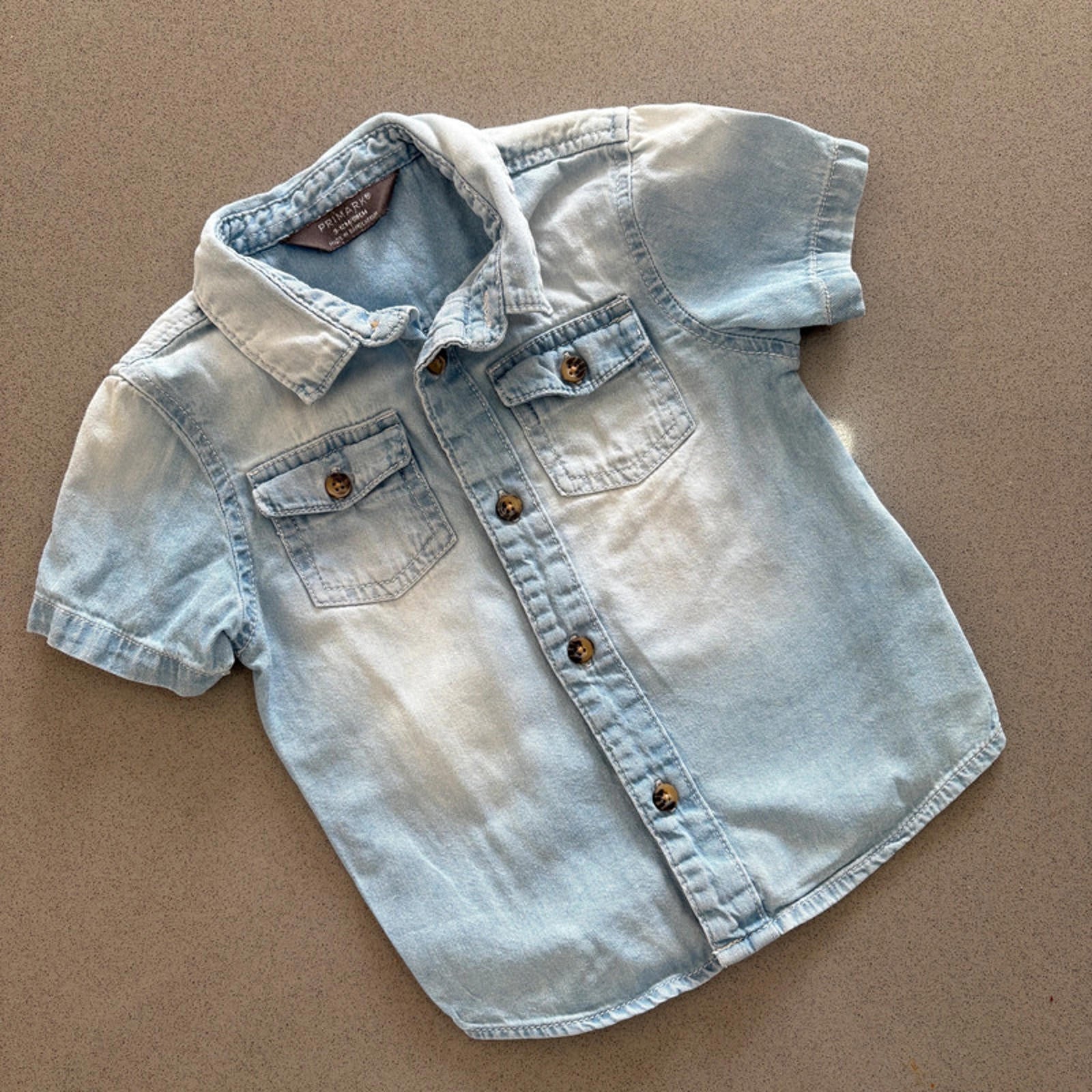 Baby Boy 9-12 months Primark Blue Denim Short Sleeve Collared Shirt (43 11)