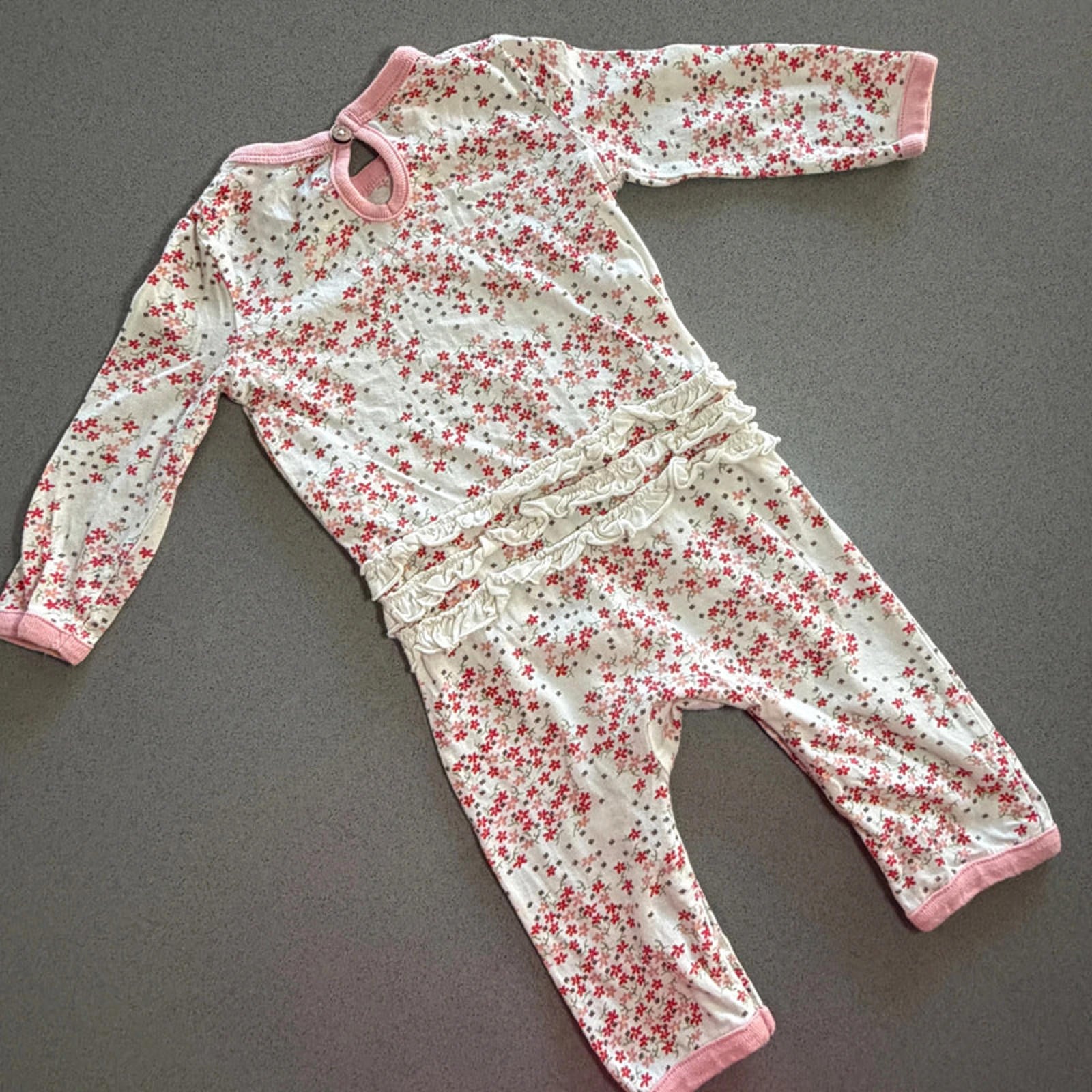 Baby Girl 0-3 months Berts Bees Organic Floral Romper with Ruffles (46 18)