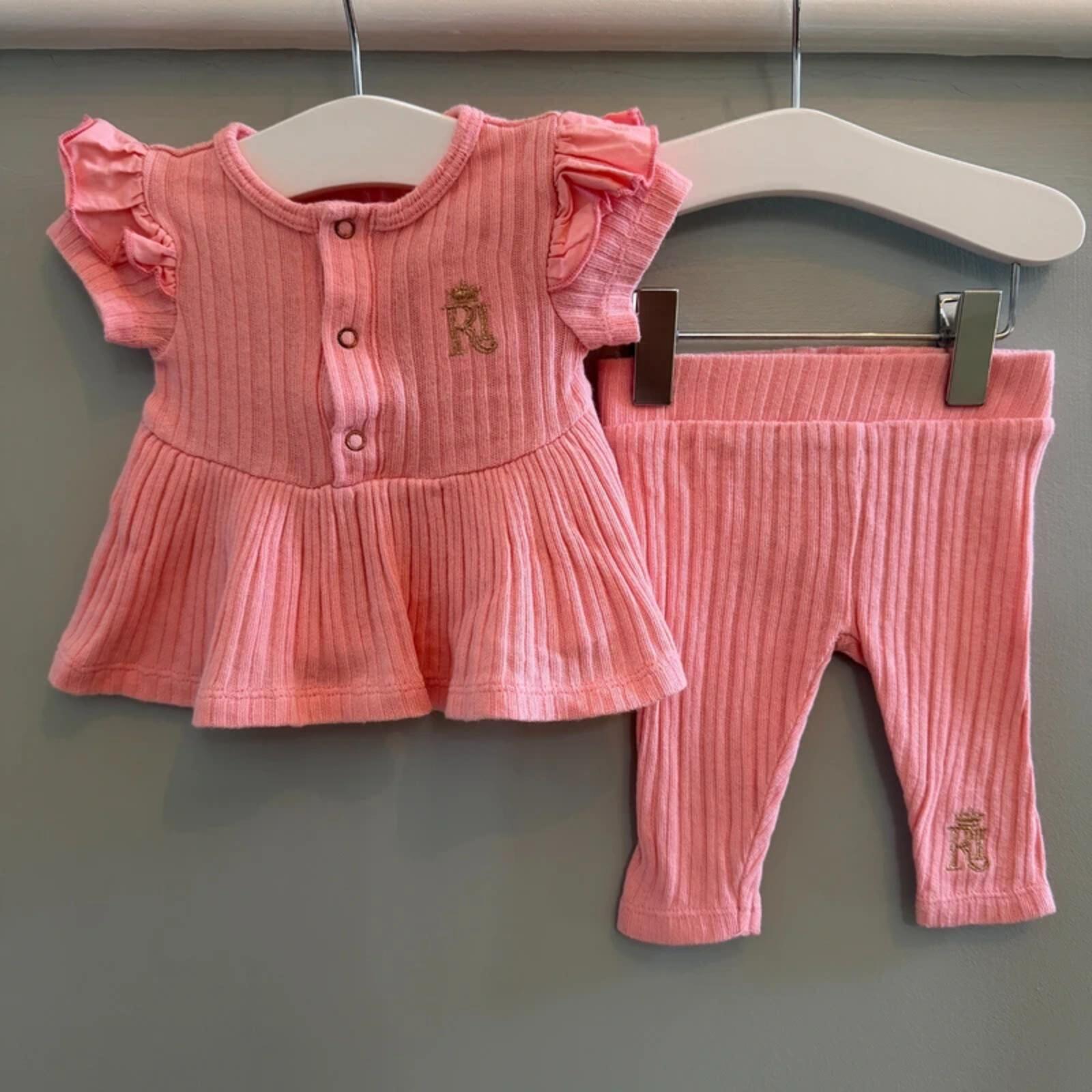 Baby Girl 1 month River Island 2 Piece Pink Ribbed Outfit (37 23)