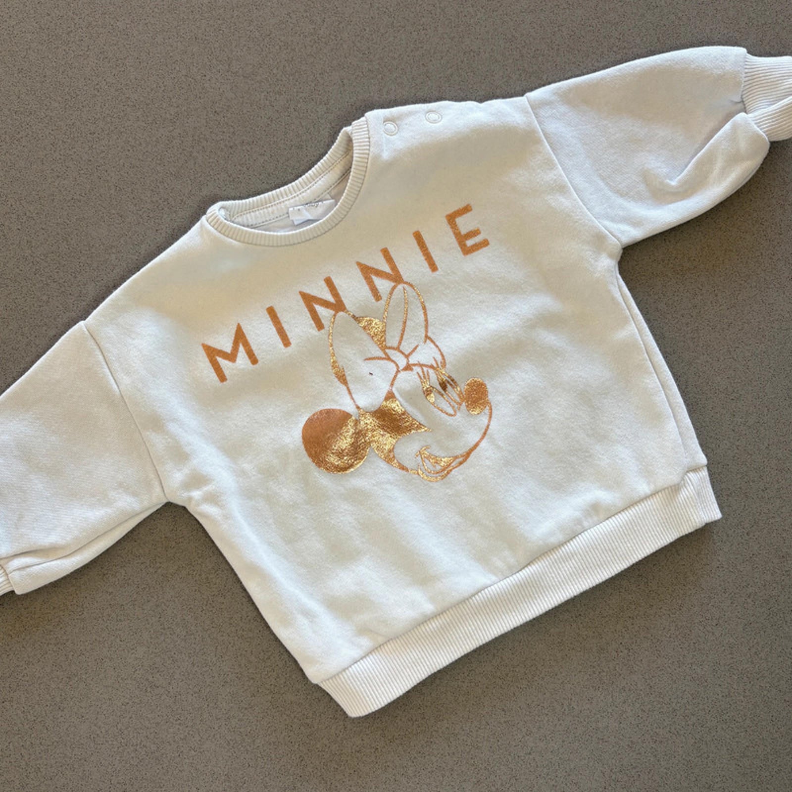 Baby Girl 0-3 months Disney Minnie Mouse Gold Foil White Sweatshirt (41 17)