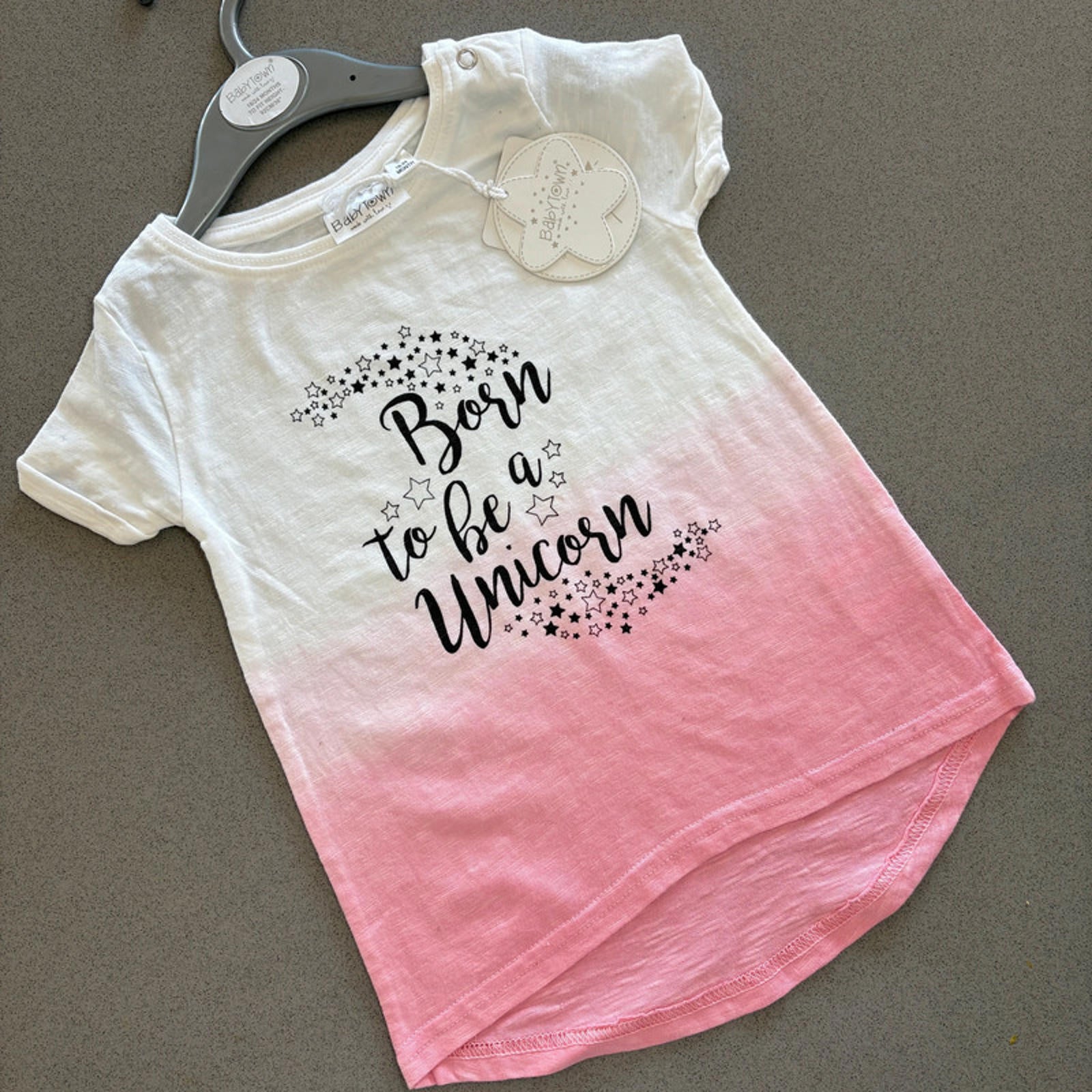 Girl 3-4 years Mini Kids Pink  Ombre Born to be a Unicorn T-shirt BNWT(18 32)