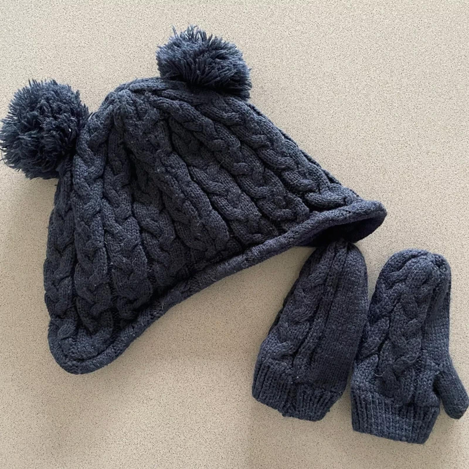 Baby Boy 12-24 Months M&Co Blue Cable Knit Fleece Lined Hat Mittens (22 35)