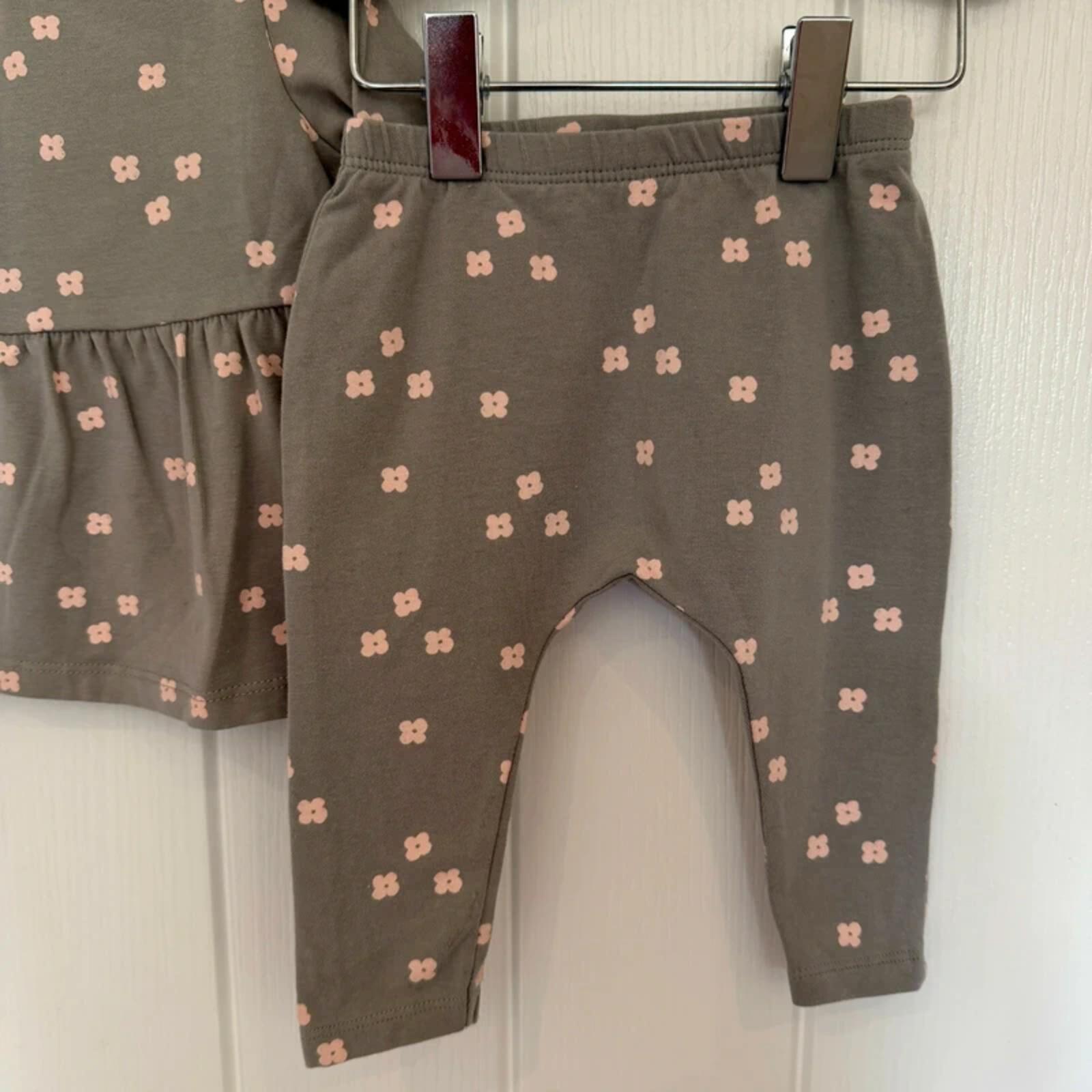 Baby Girl 3-6 months Next Sp Grey Pink Flower 2 Piece Outfit (61 08)