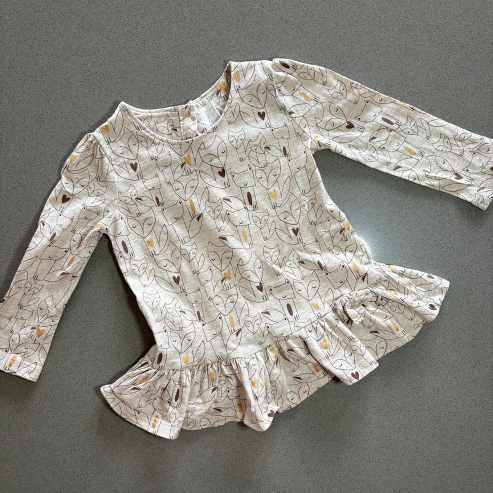 Baby Girl 6-9 months Long Sleeve Fox Tunic Peplum with Gold Detailing (22 19)