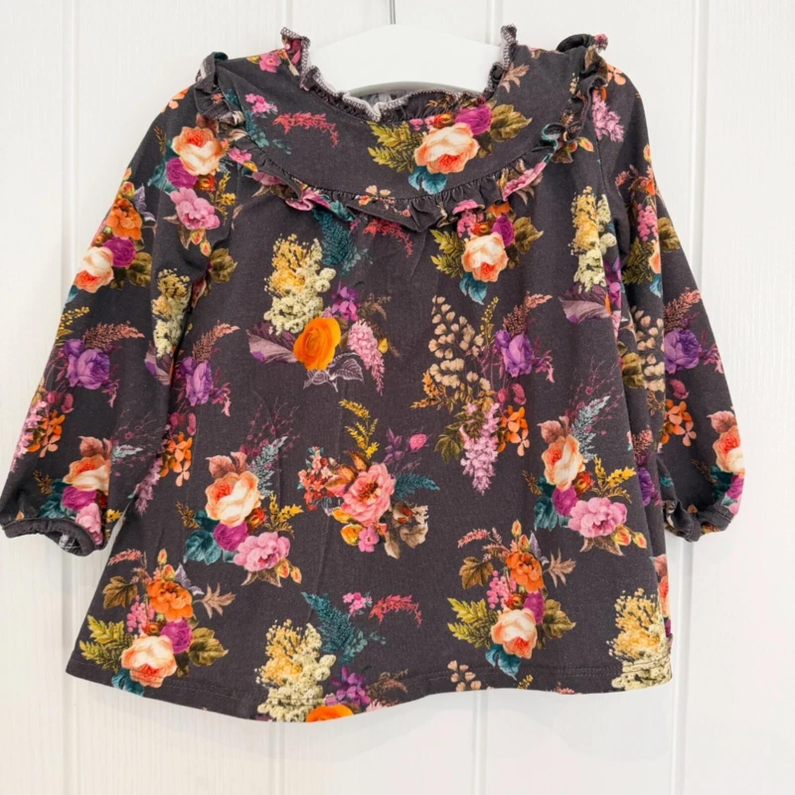Baby Girl 9-12 months Next 2 Bold Pink Brown Floral Tunic Tops (58 16)
