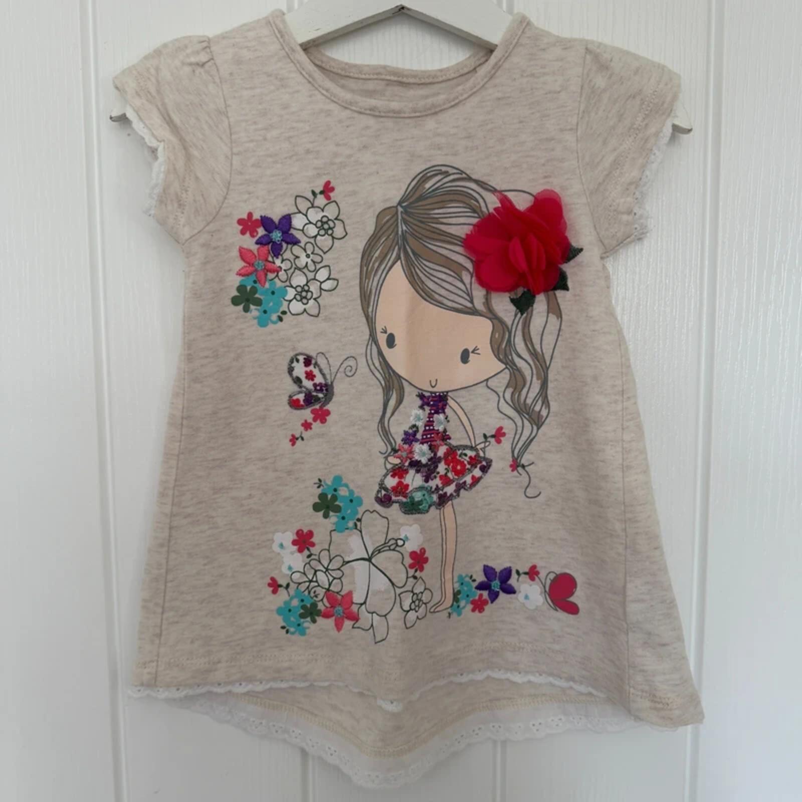 Baby Girl 12-18 months TU Embellished Girl with Flowers Short Sleeve Top (48 04)