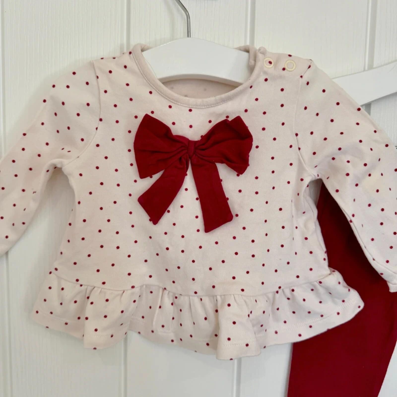 Baby Girl 3-6 months George Burgandy White Outfit with Bow (55 22)