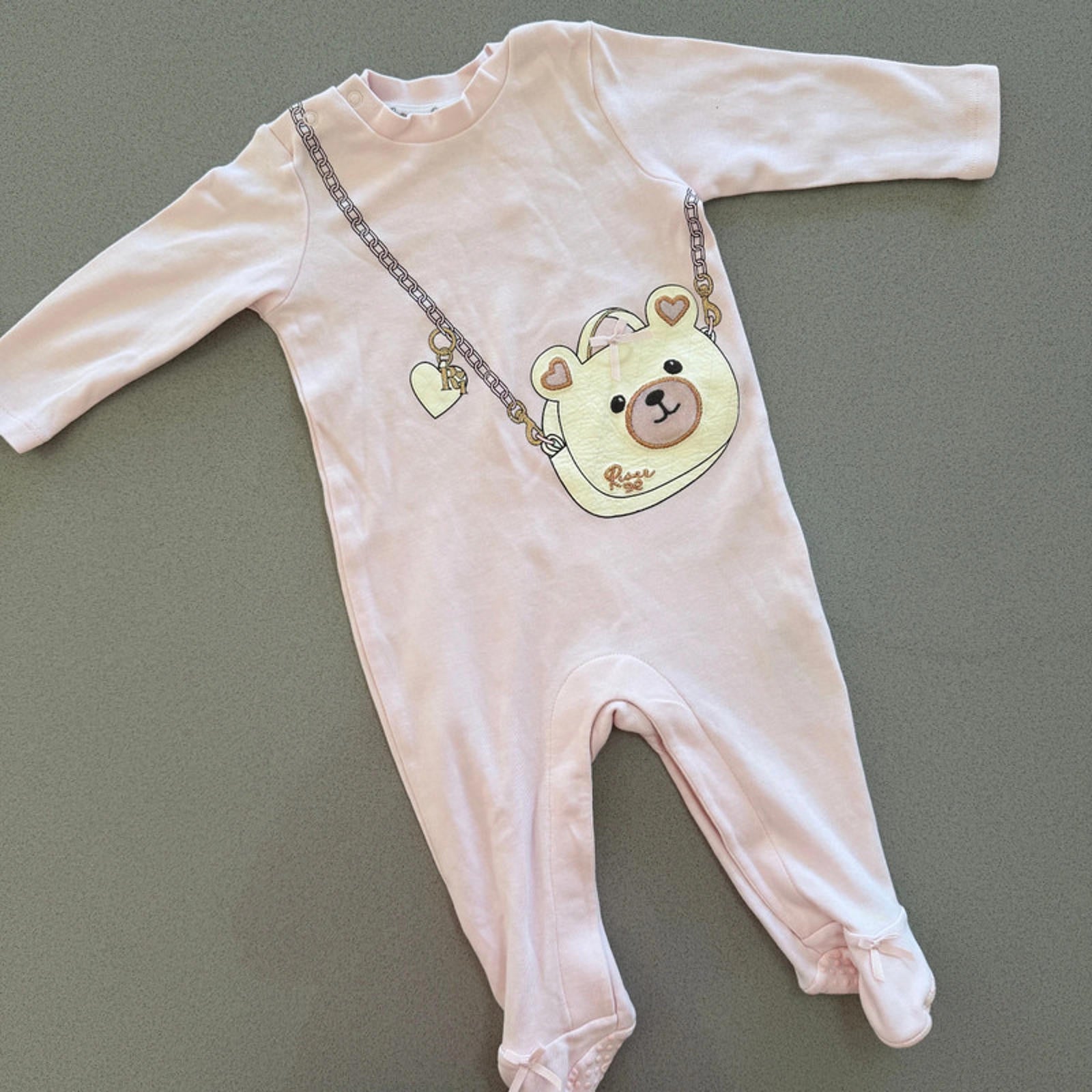 Baby Girl 3-6 months River Island Mini Pink Bear Handbag Babygrow (60 62)