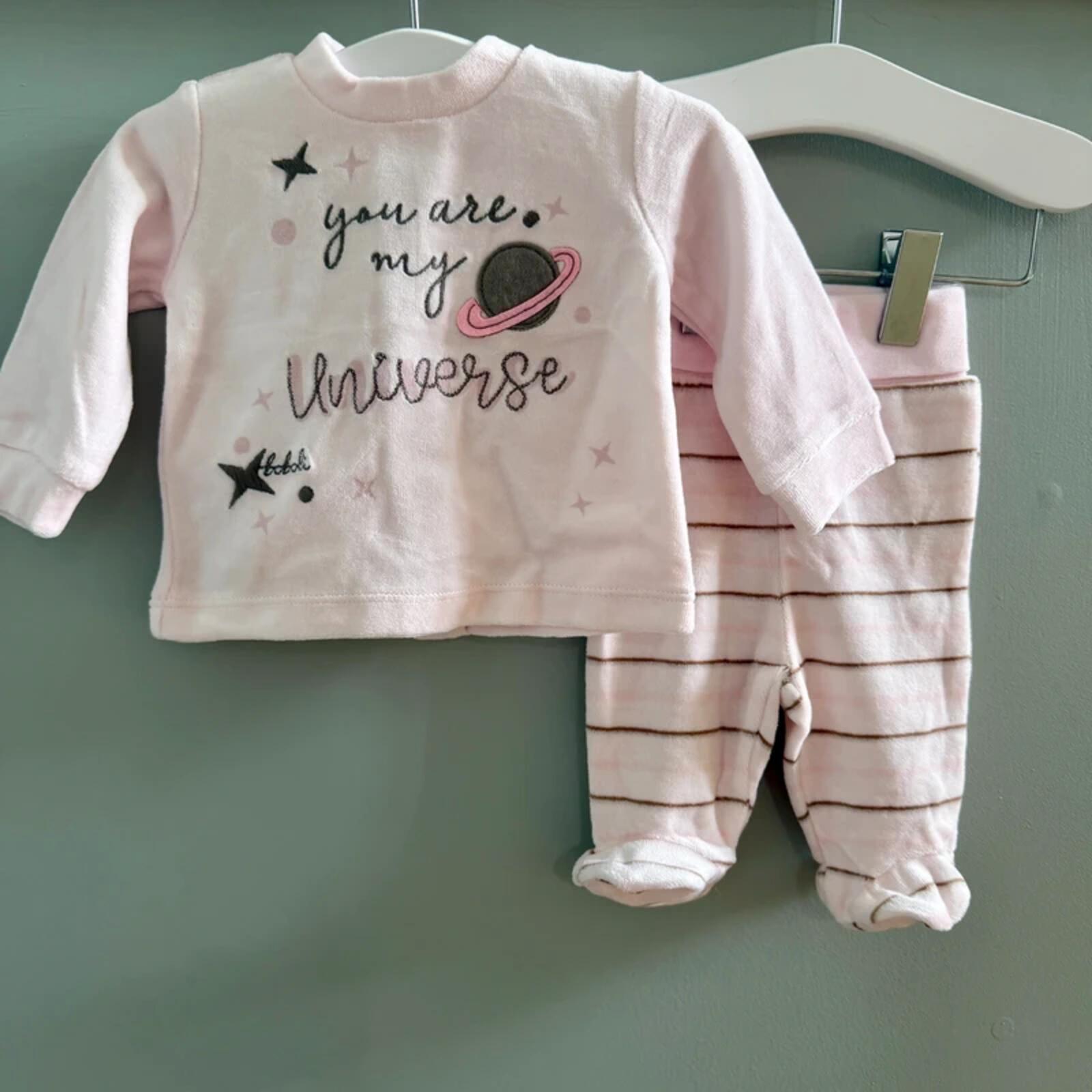 Baby Girl Newborn Boboli 2 Piece Velour Outfit You Are My Universe (33 25)