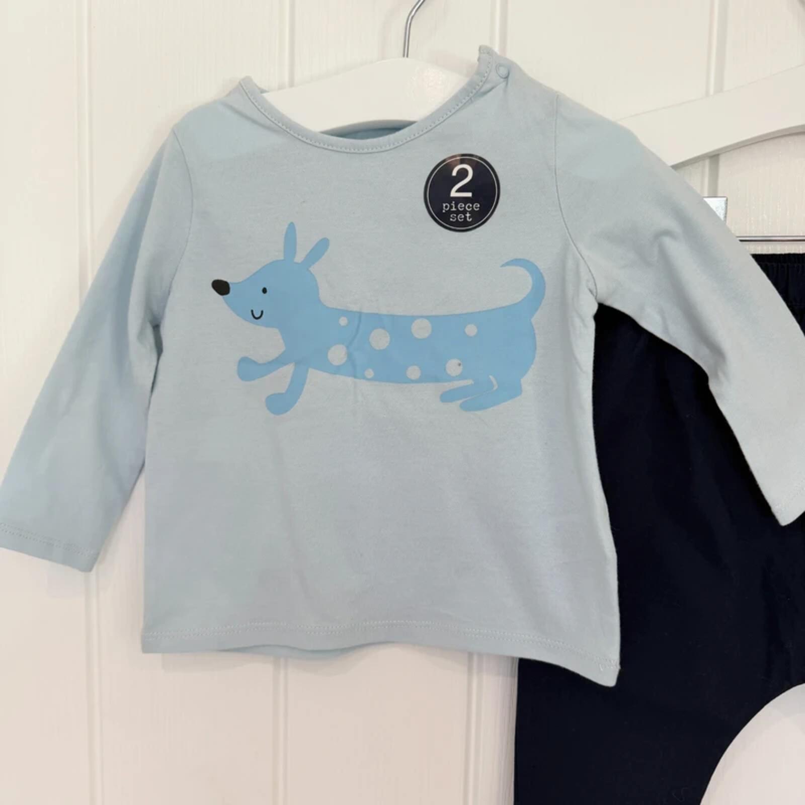 Baby Boy 6-9 months Next Sp Blue Long Sleeve Dog Themed T-shirt & Trousers (22 03)