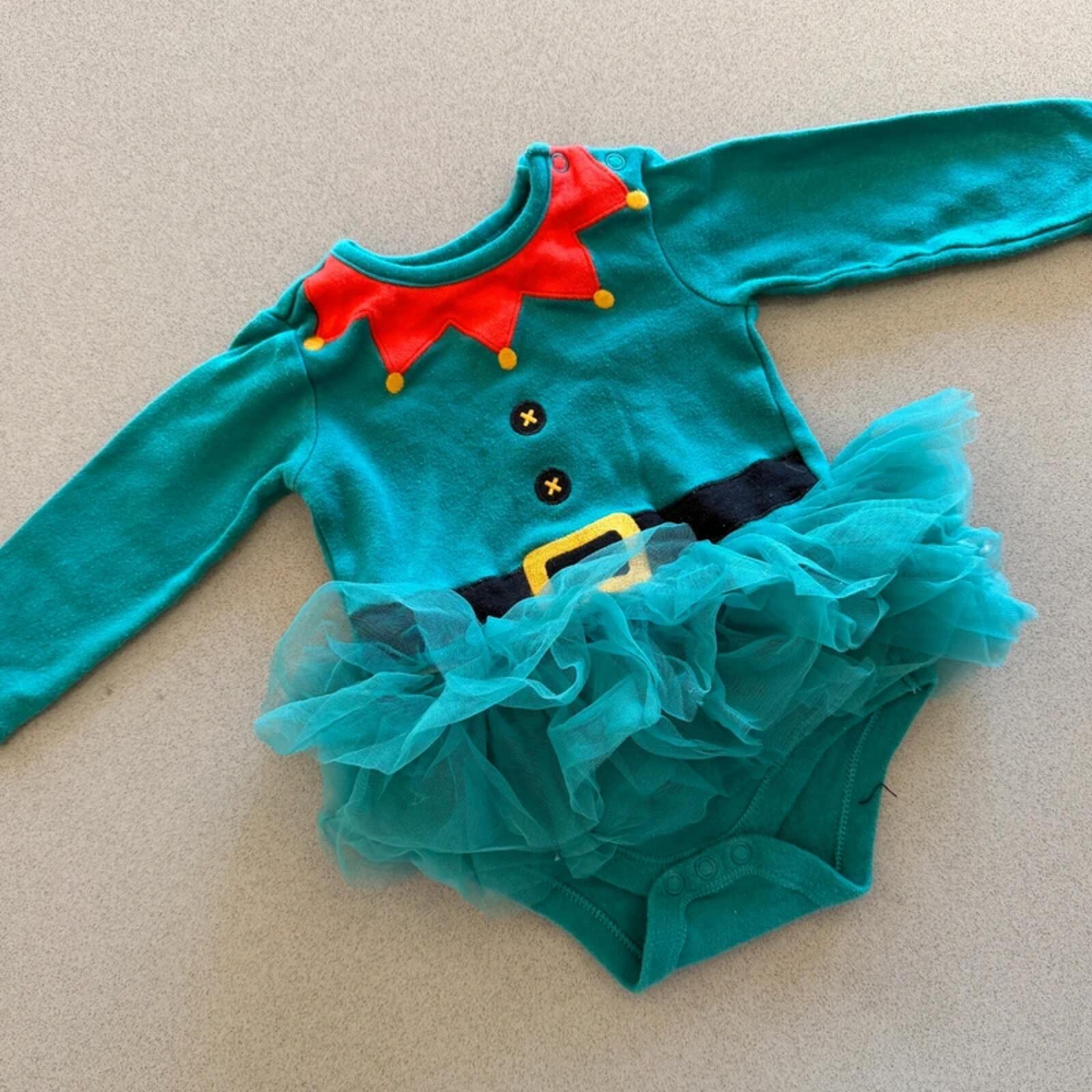 Baby Girl 6-9 months TU Green Elf Bodysuit with Tutu Christmas (58 23)