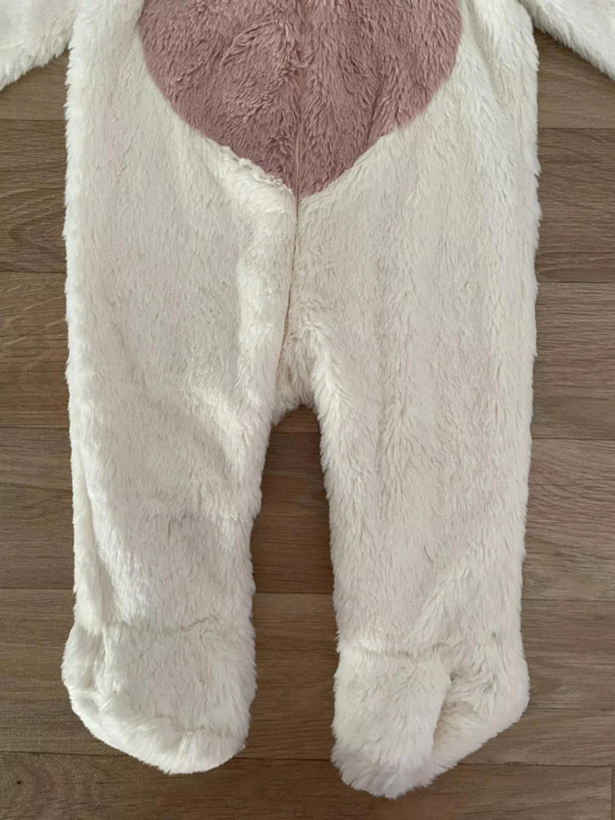 Baby Girl 3-6 months F&F White Faux Fur Fully Lined Hooded Bunny Heart Pramsuit