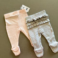 Baby Girl 0-3 months Mothercare 2 Pairs Footed Leggings Pink Grey BNWT (51 12)