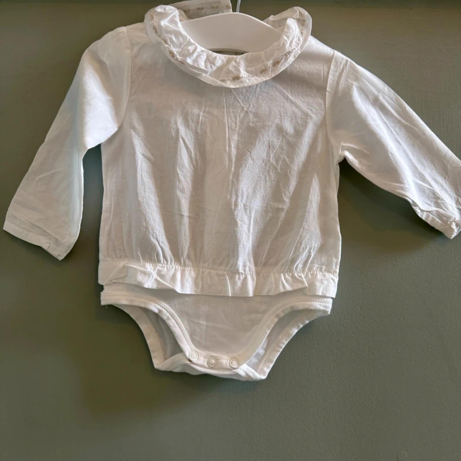 Baby Girl 3-6 months Zara White Collared Bodysuit with Ruffles (60 29)