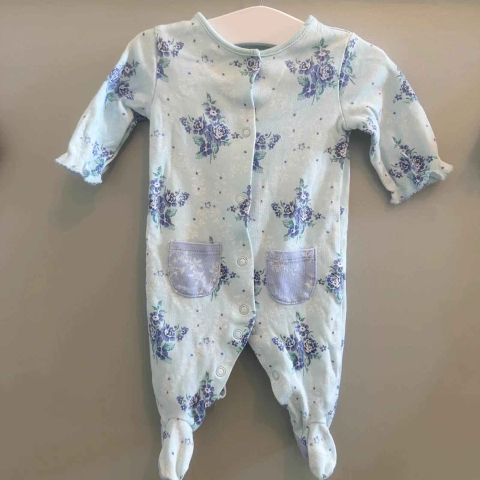 Baby Girl 1 month 4.5 kg Next Set 3 Blue Floral Babygrows with Ruffles (16 16)