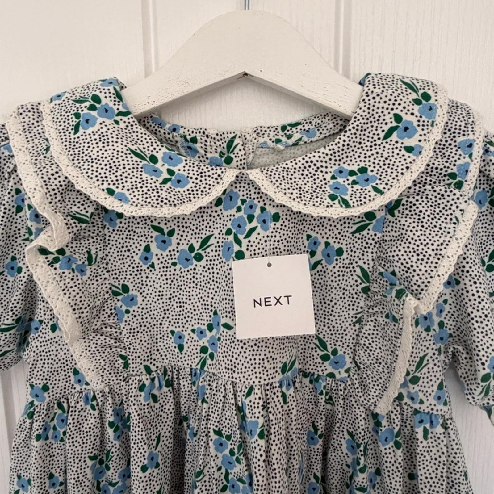 Girl age 3-4 years Next Blue Floral Collared Short Sleeve Dress (43 04)
