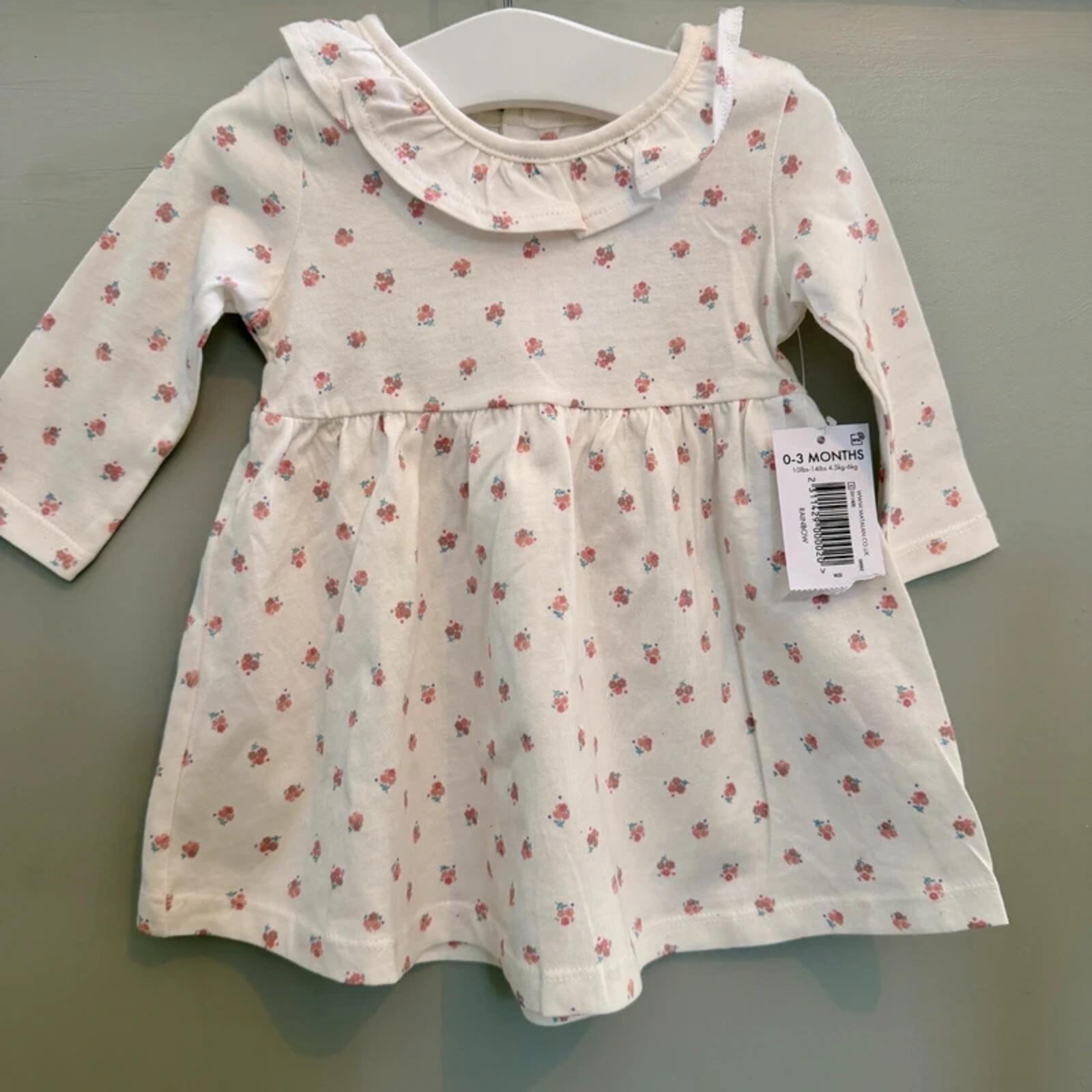 Baby Girl 0-3 months Matalan White Floral Long Sleeve Dress BNWT(20 32)