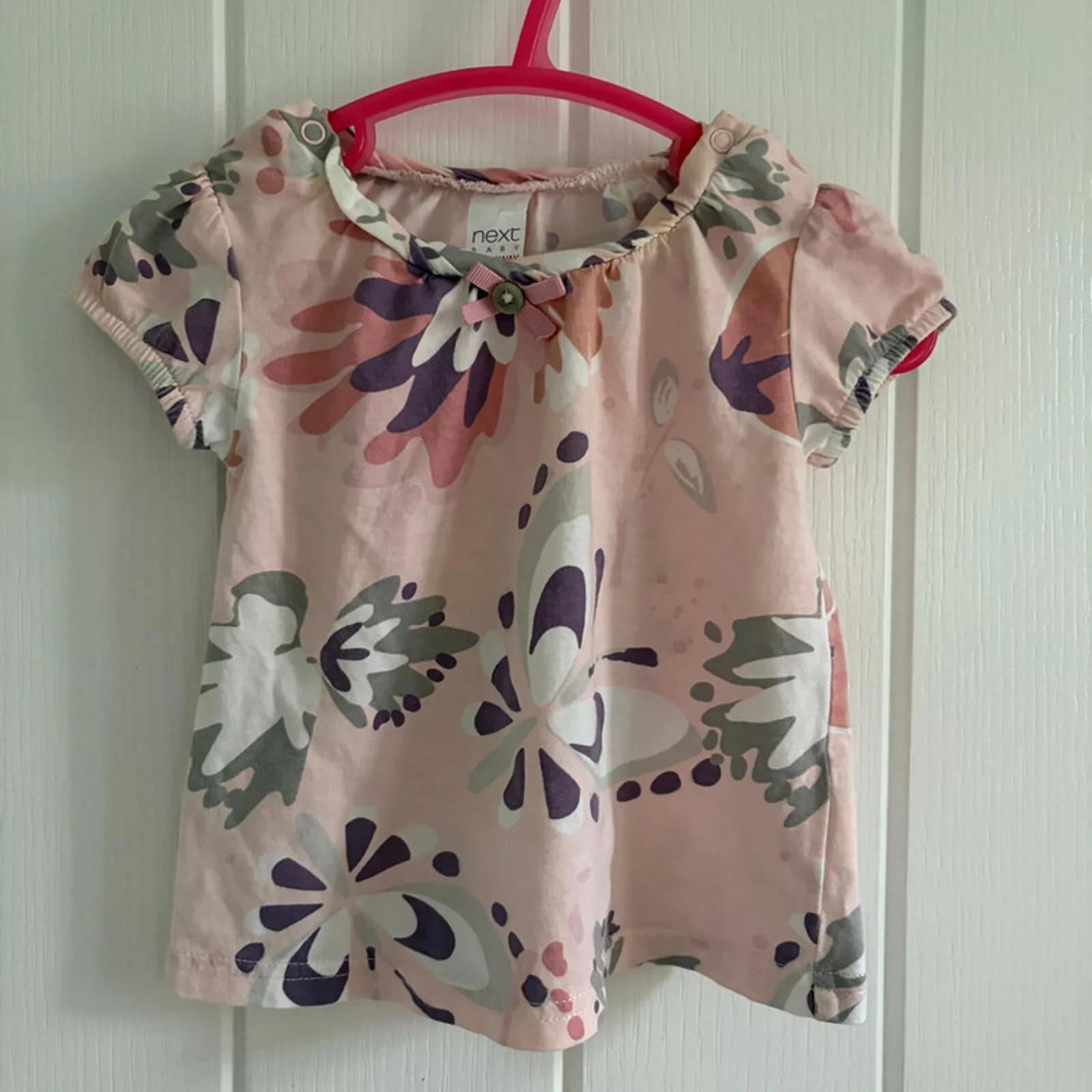 Baby Girl 1 month 4.5kg Next Pink Floral Short Sleeve Casual Top (35 06)