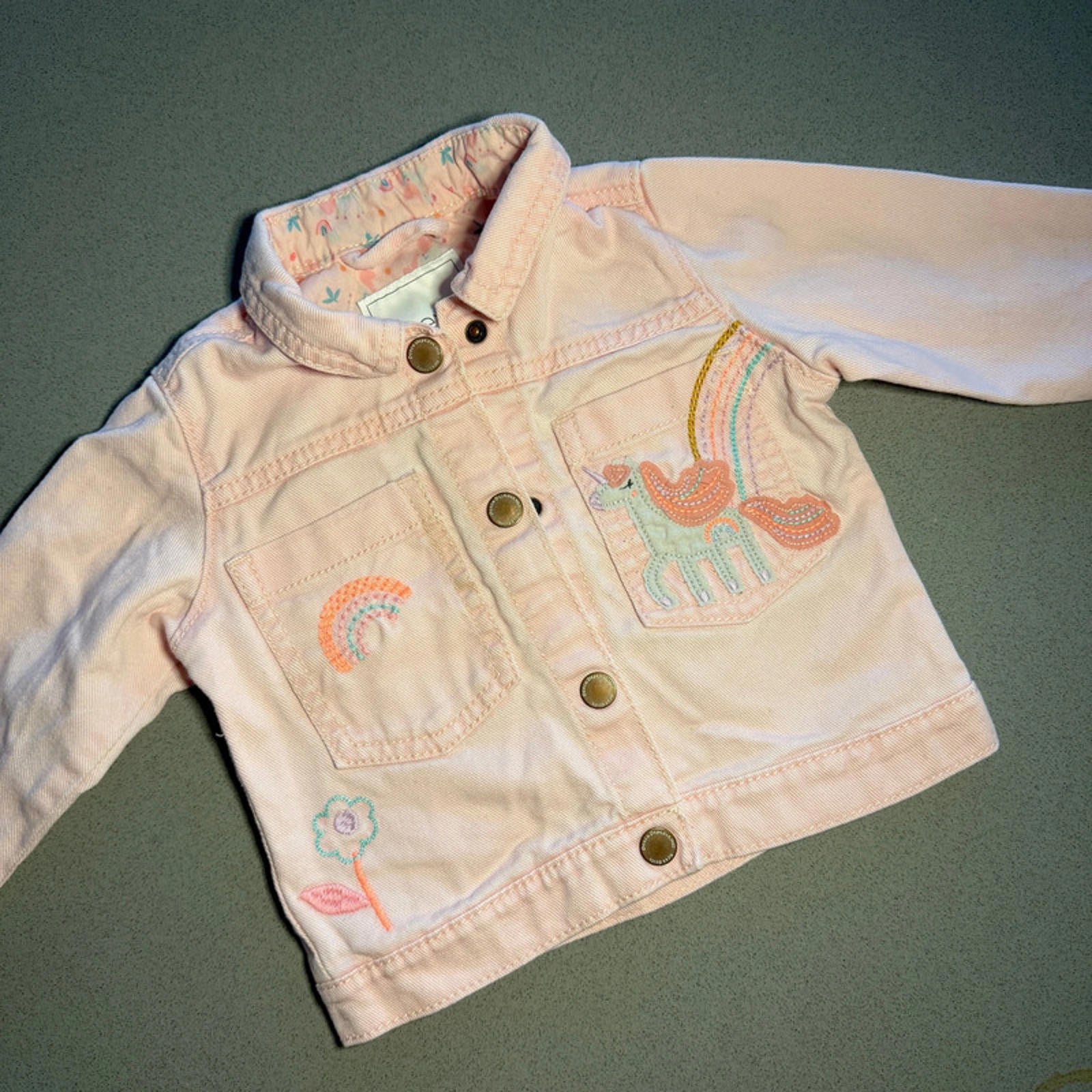 Baby Girl 9-12 months Next Pink Collared Twill Denim Jacket Applique (44 12)