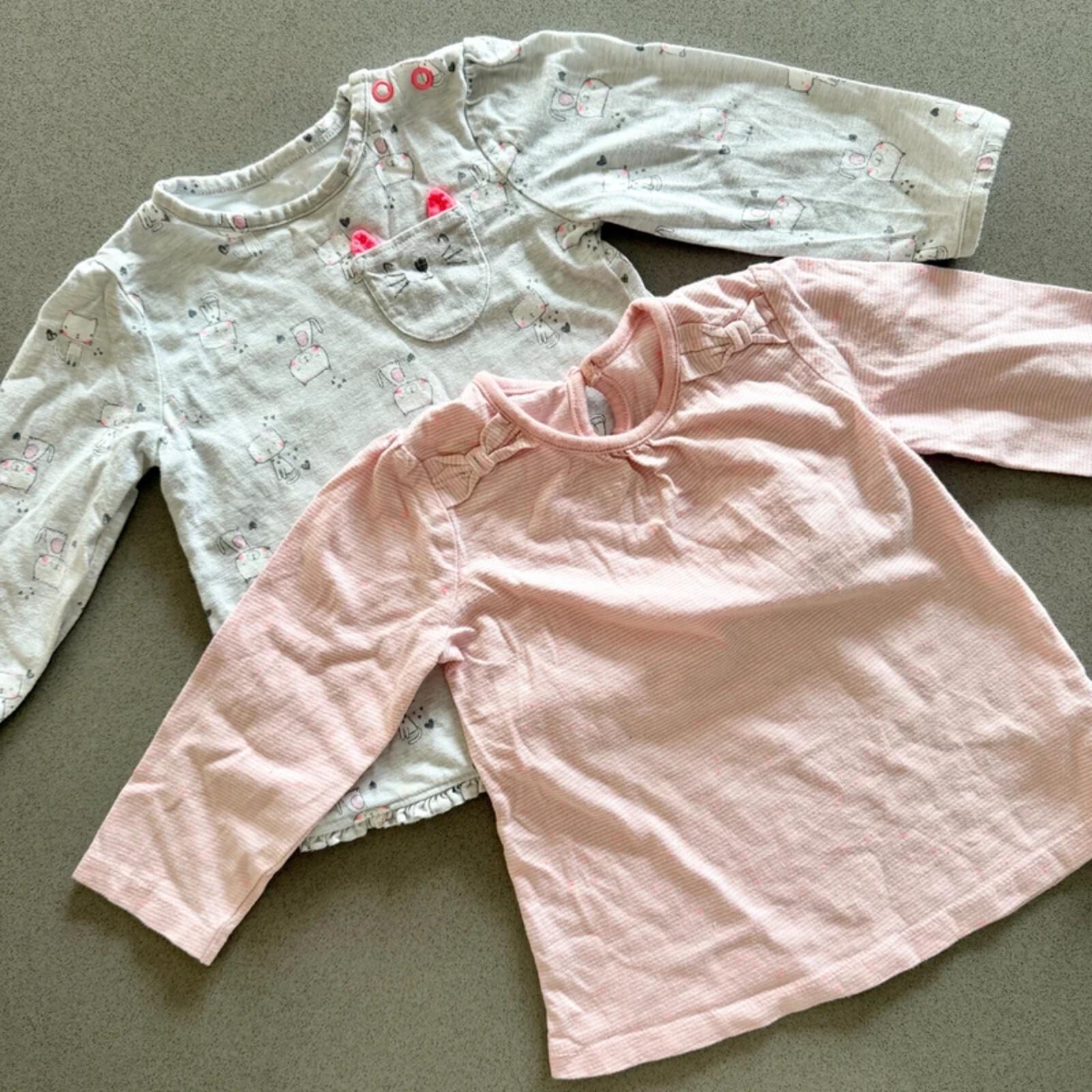 Baby Girl 9-12 months George 2 Long Sleeve T-Shirts Pink Grey (53 10)