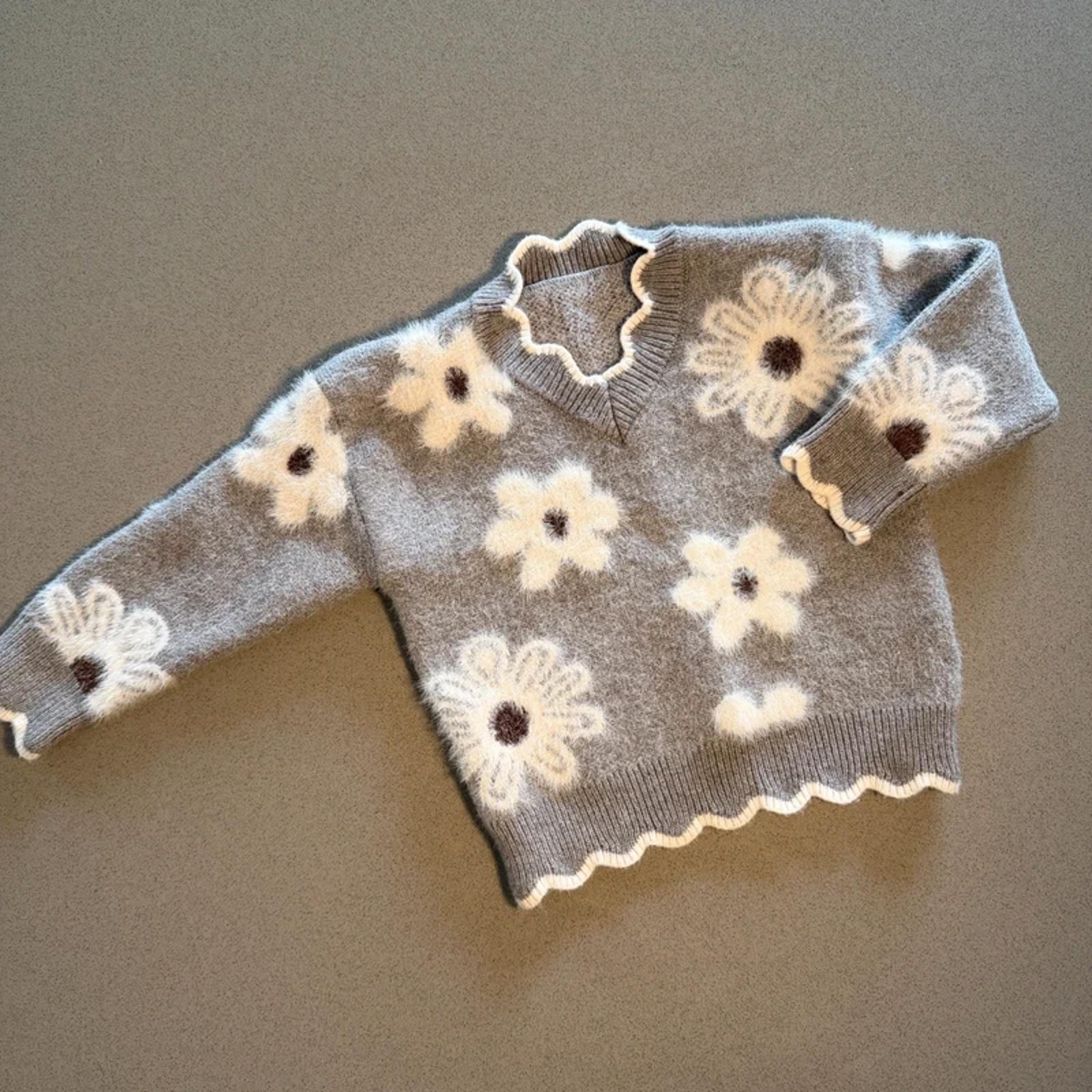 Baby Girl 18-24 months Shein Grey Floral Pullover Jumper (54 19)