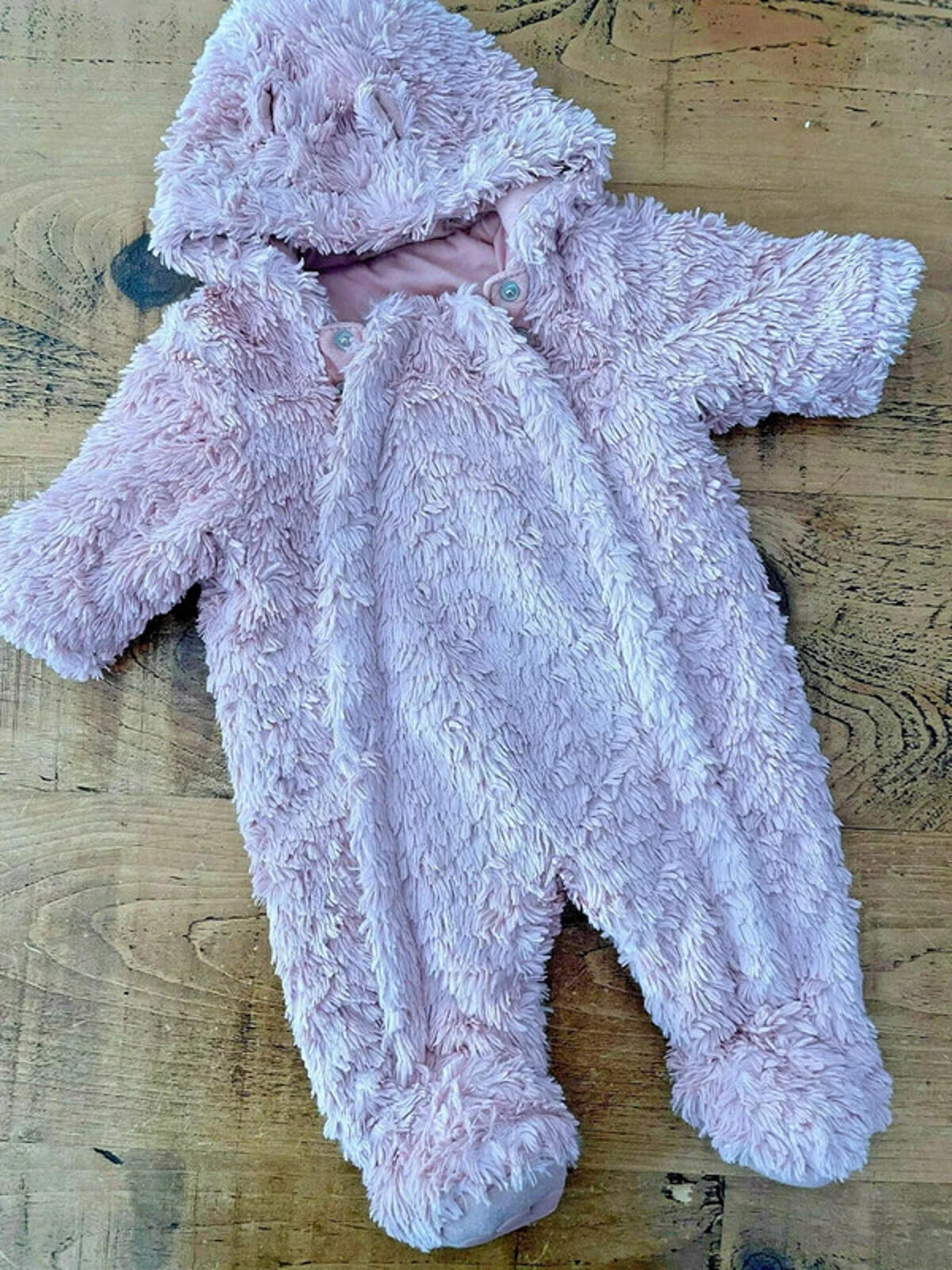 Baby Girl 0-3 months George Blush Pink Furry Fully Lined Snow Suit  (42 12 50)