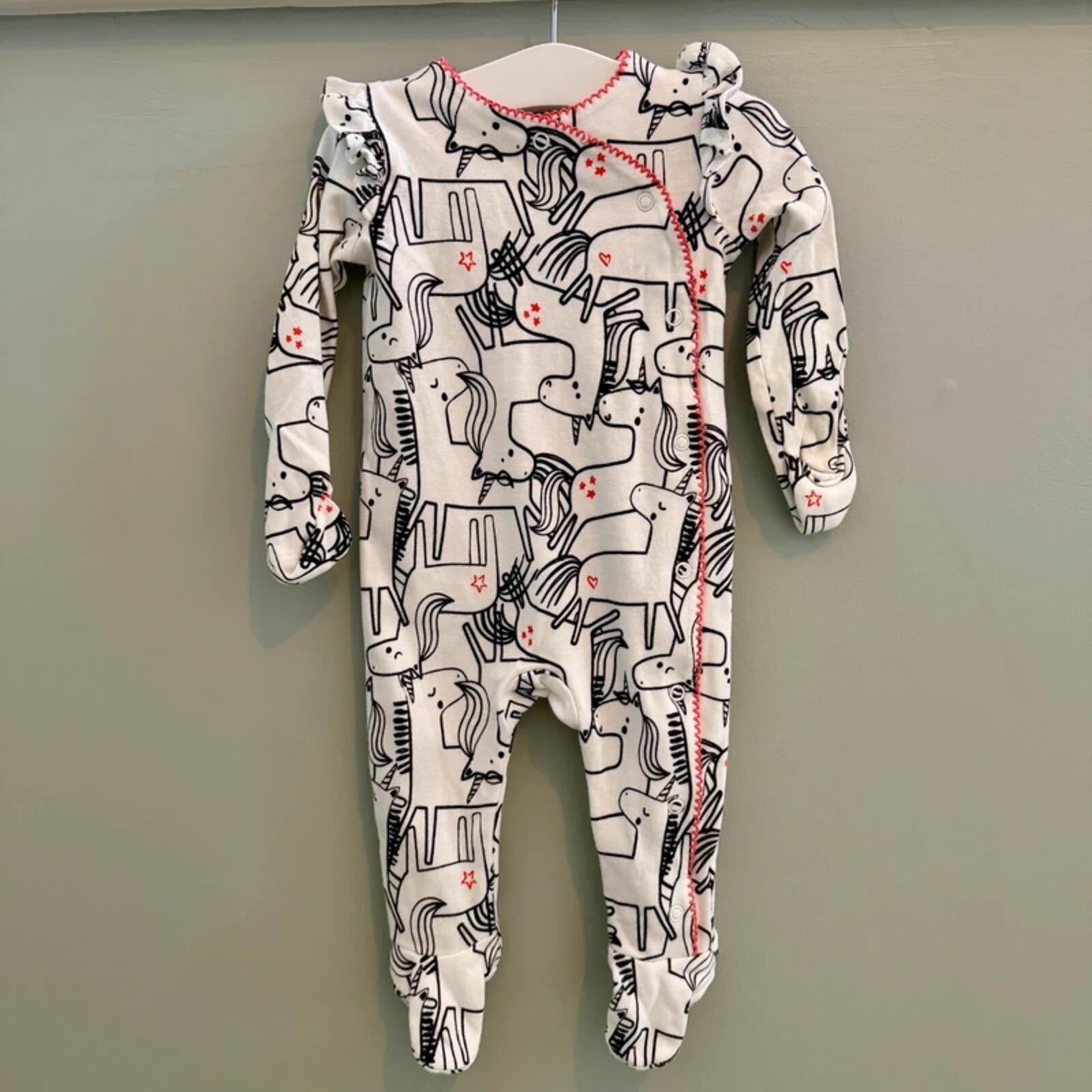 Baby Girl 3-6 months F&F White Black Unicorn Babygrow with Ruffles (15 35)