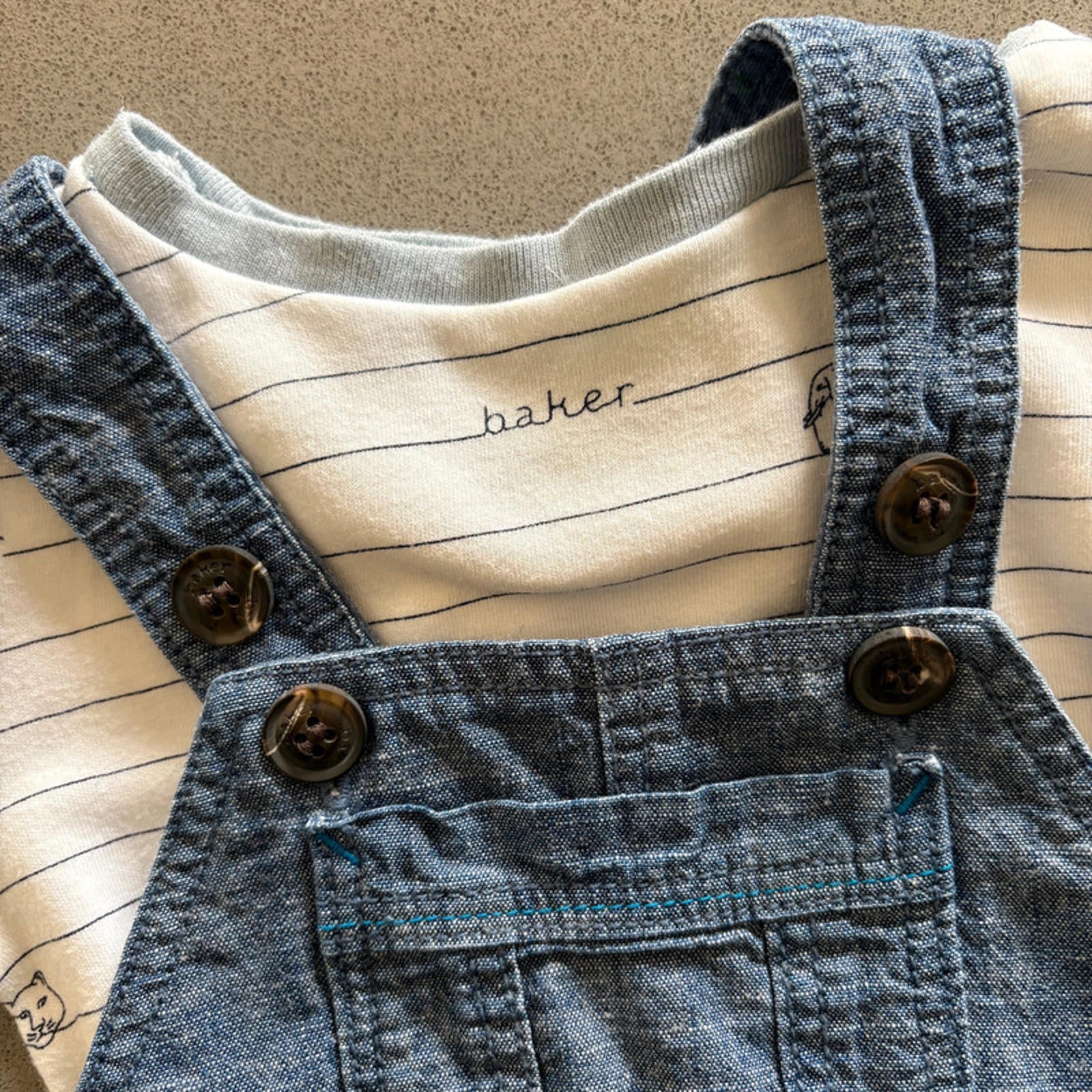 Baby Boy 0-3 months Ted Baker Blue Lined Chambray Denim Dungaree Set (51 04)