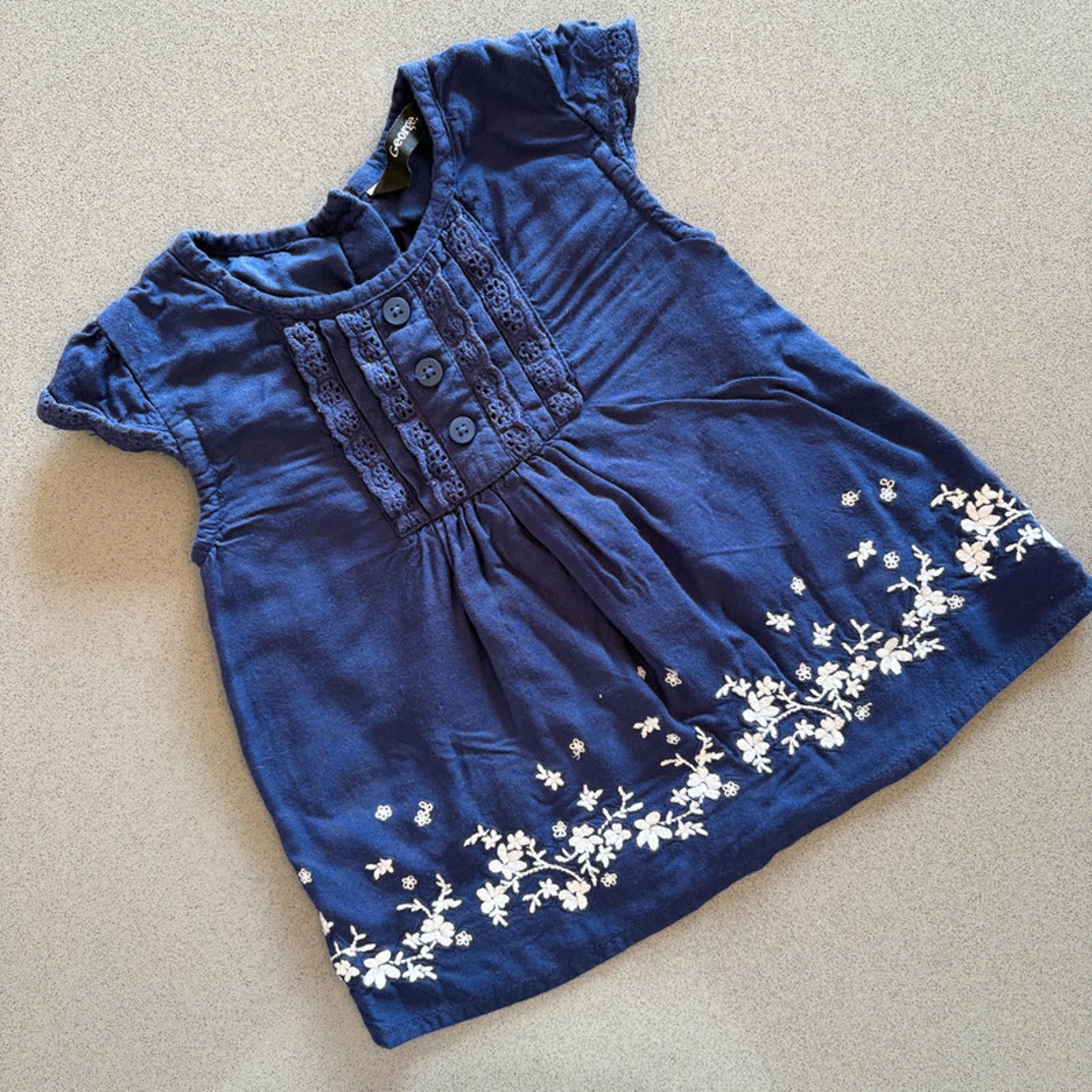 Baby Girl 12-18 months George Blue Embroidered Summer Cap Sleee Top (38 14)