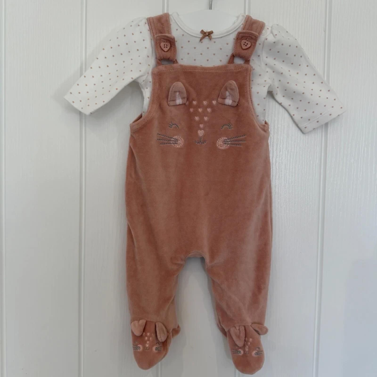 Baby Girl First Size 4.1 kg George Blush Footed Velour Dungaree Set (39 26)