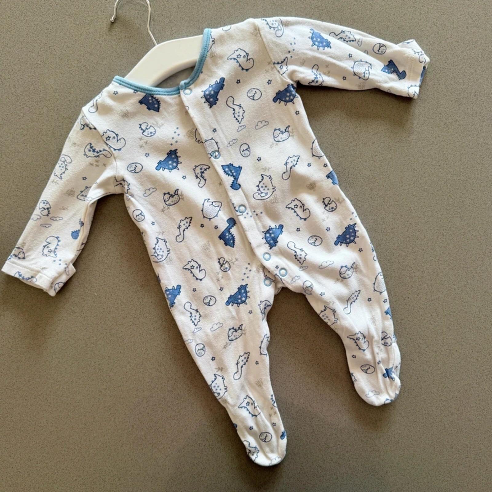 Baby Boy First Size 4.1 kg George White Blue Dinosaur Sleepsuit Babygrow (28 04)