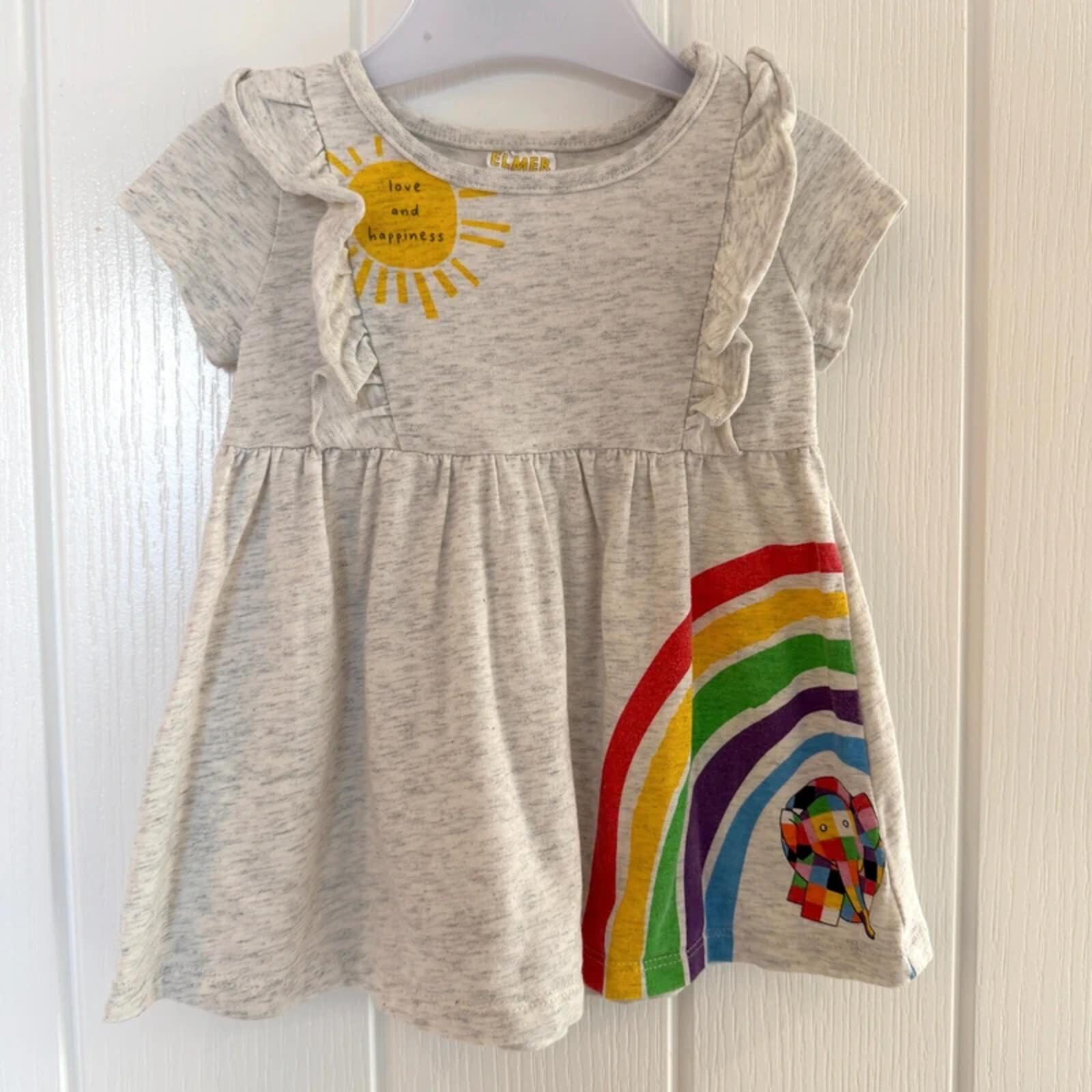 Baby Girl 0-3 months Matalan Grey Elmer Rainbow Dress (19 07)