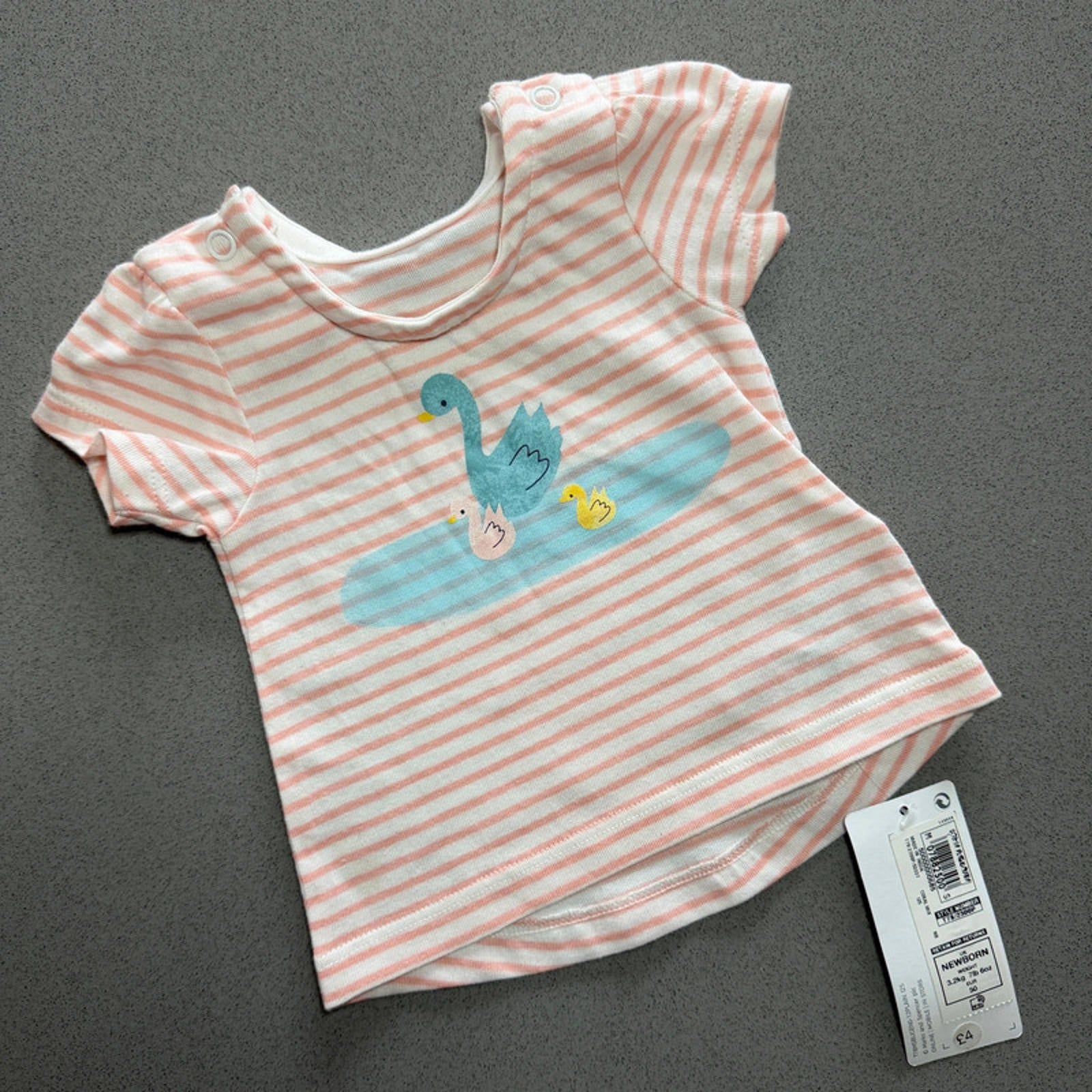 Baby Girl Newborn Marks and Spencer Pink Striped Short Sleeve T-shirt (48 16)