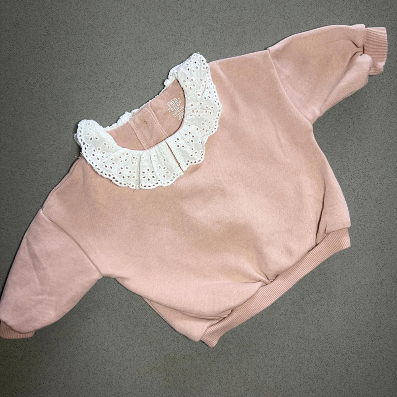 Baby Girl 0-3 months F&F Pink Sweatshirt with Broderie Anglaise Collar (51 02)