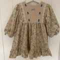Baby Girl 18-24 months Beige Blue Floral Fleece Lined Dress (19 32)