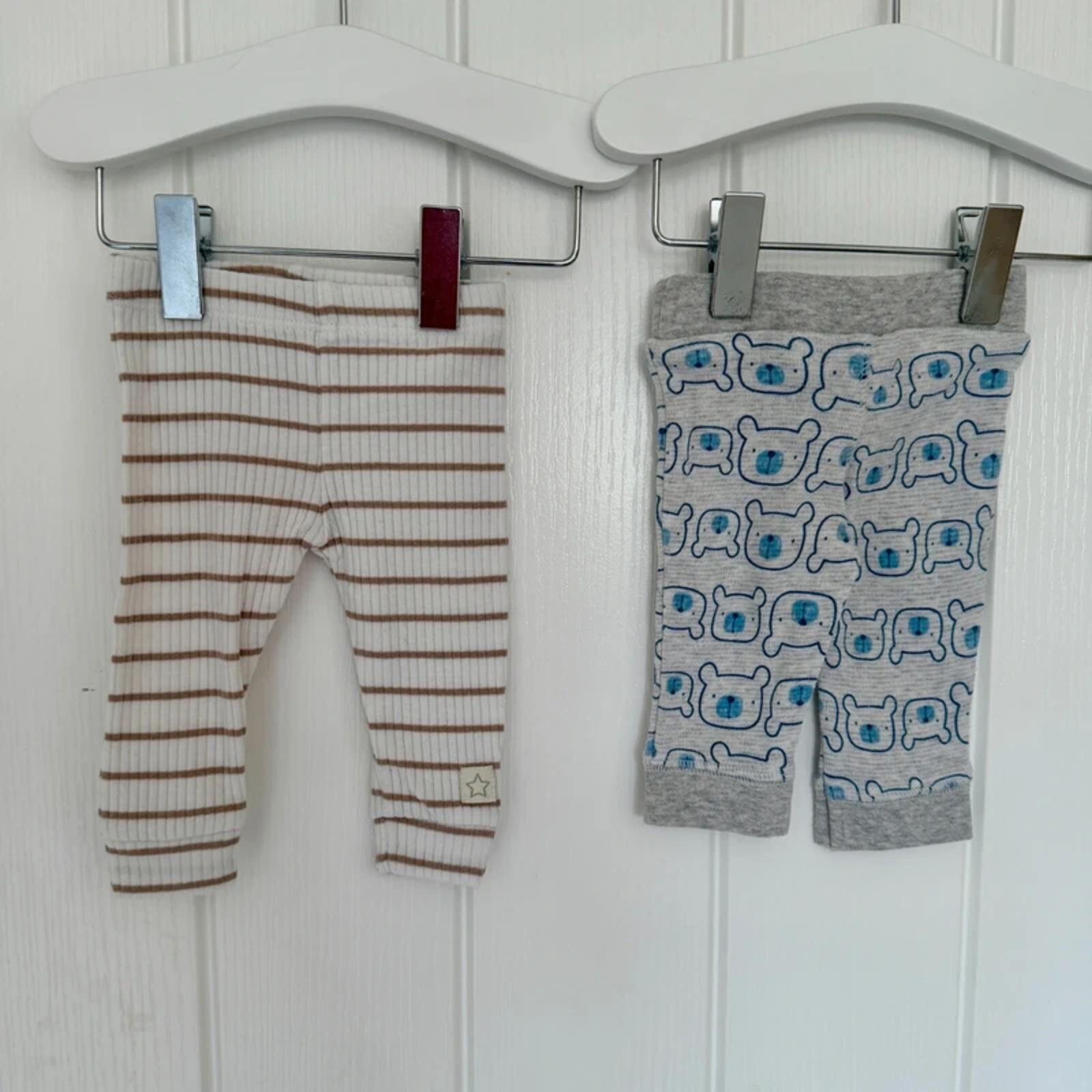 Baby Boy Newborn F&F 2 Pairs Leggings Stripe Bear (29 27)